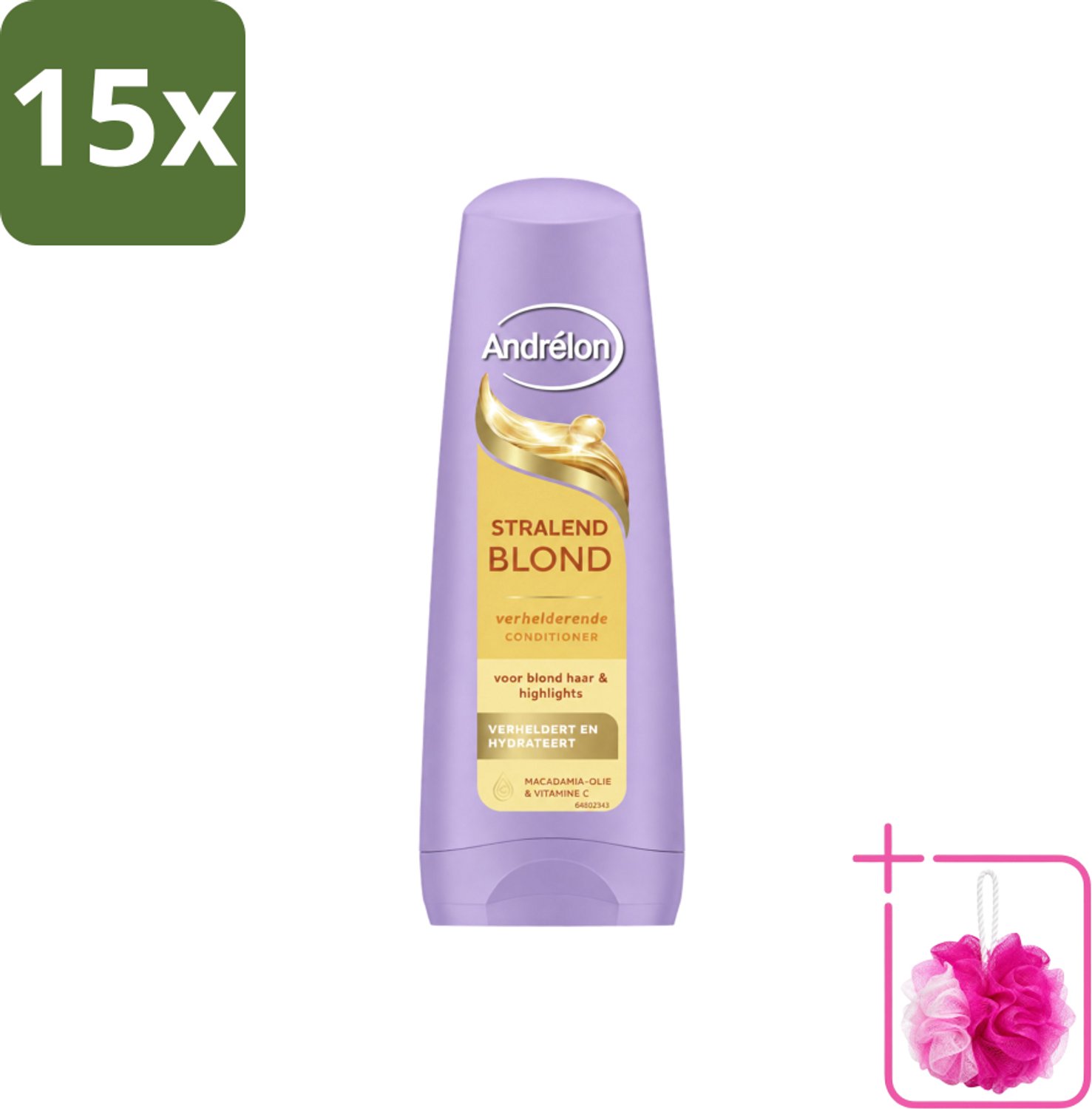 15 x Andrélon – Conditioner – Stralend Blond – 200 ml - Bulkverpakking - Blond haar verzorgen - Douchemop - Verhelderen
