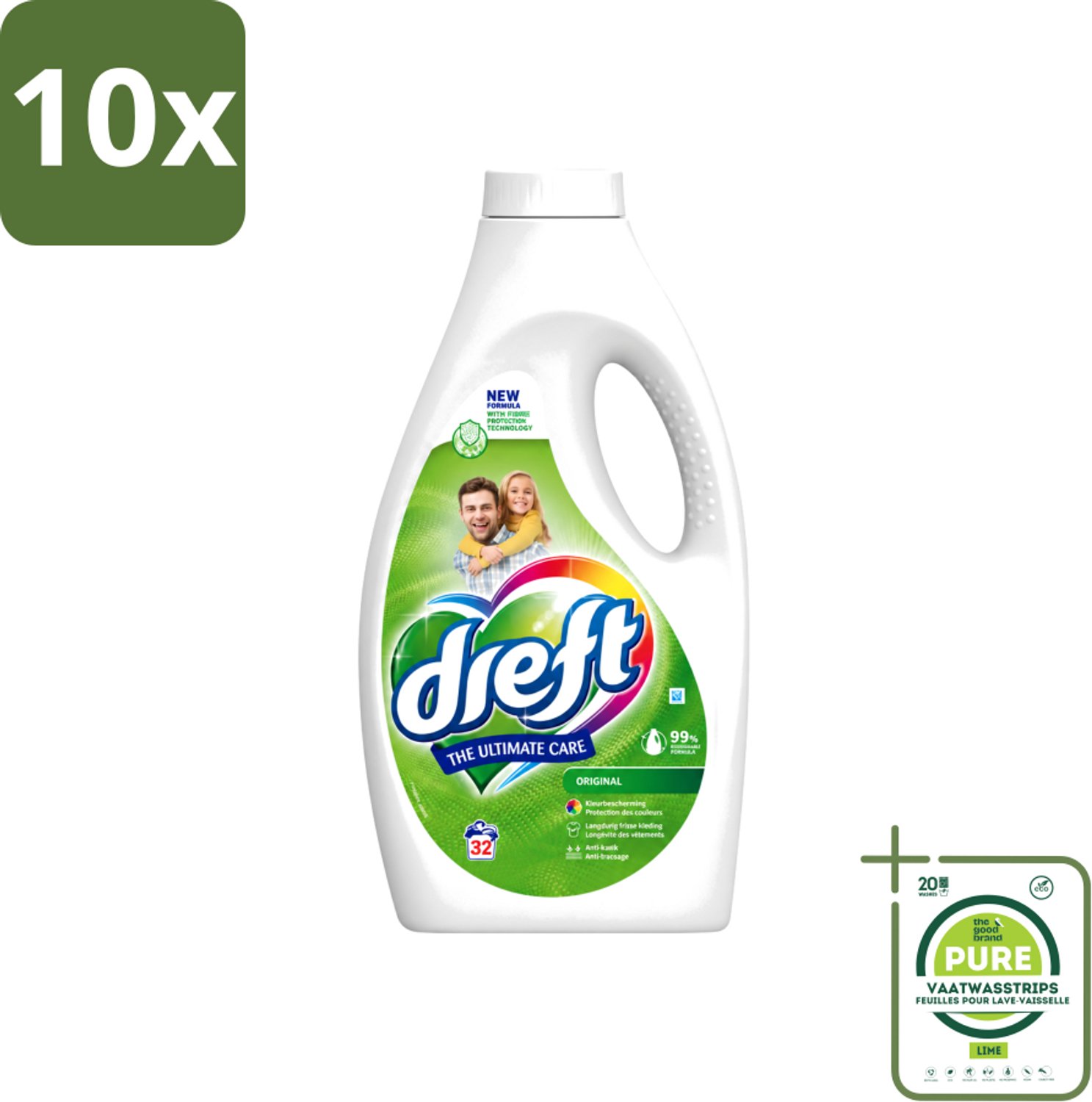 10 x Dreft - Ultimate Care - Vloeibaar Wasmiddel - Gekleurde Was - Original - 32 Wasbeurten - Grootverpakking - Vaatwasstrips - Kleurbeveiliging - Vloeibaar Wasmiddel - Gekleurde Was - Frisse Geur - Wasmiddel Origineel