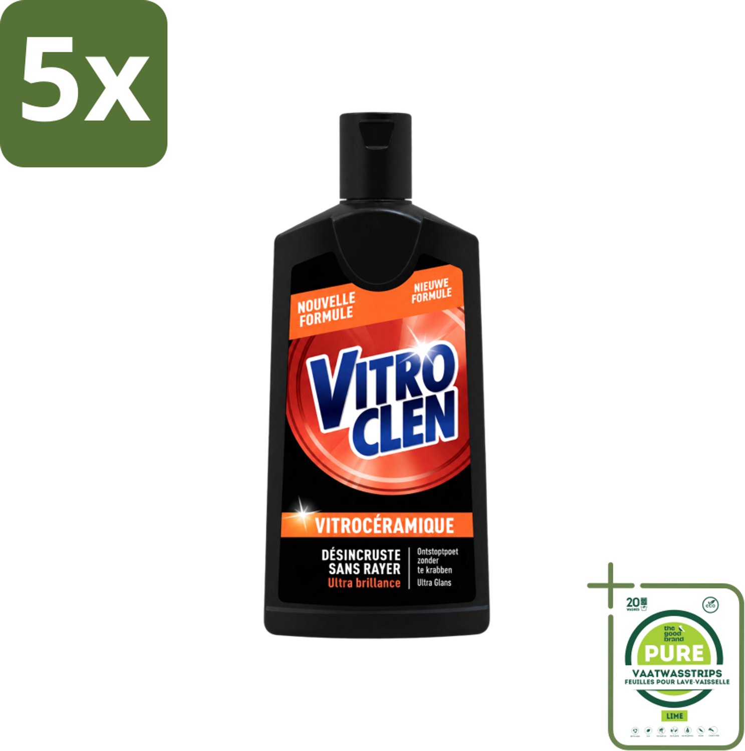 5 x Vitroclen - Kookplaatreiniger - Keramisch & Inductie - Ultra Glans - 310 ml - Grootverpakking - Vaatwasstrips - Kookplaat Reinigen - Keramische Kookplaat Reinigen - Inductiekookplaat Reinigen - Kookplaat Glans - Kookplaat Reiniger