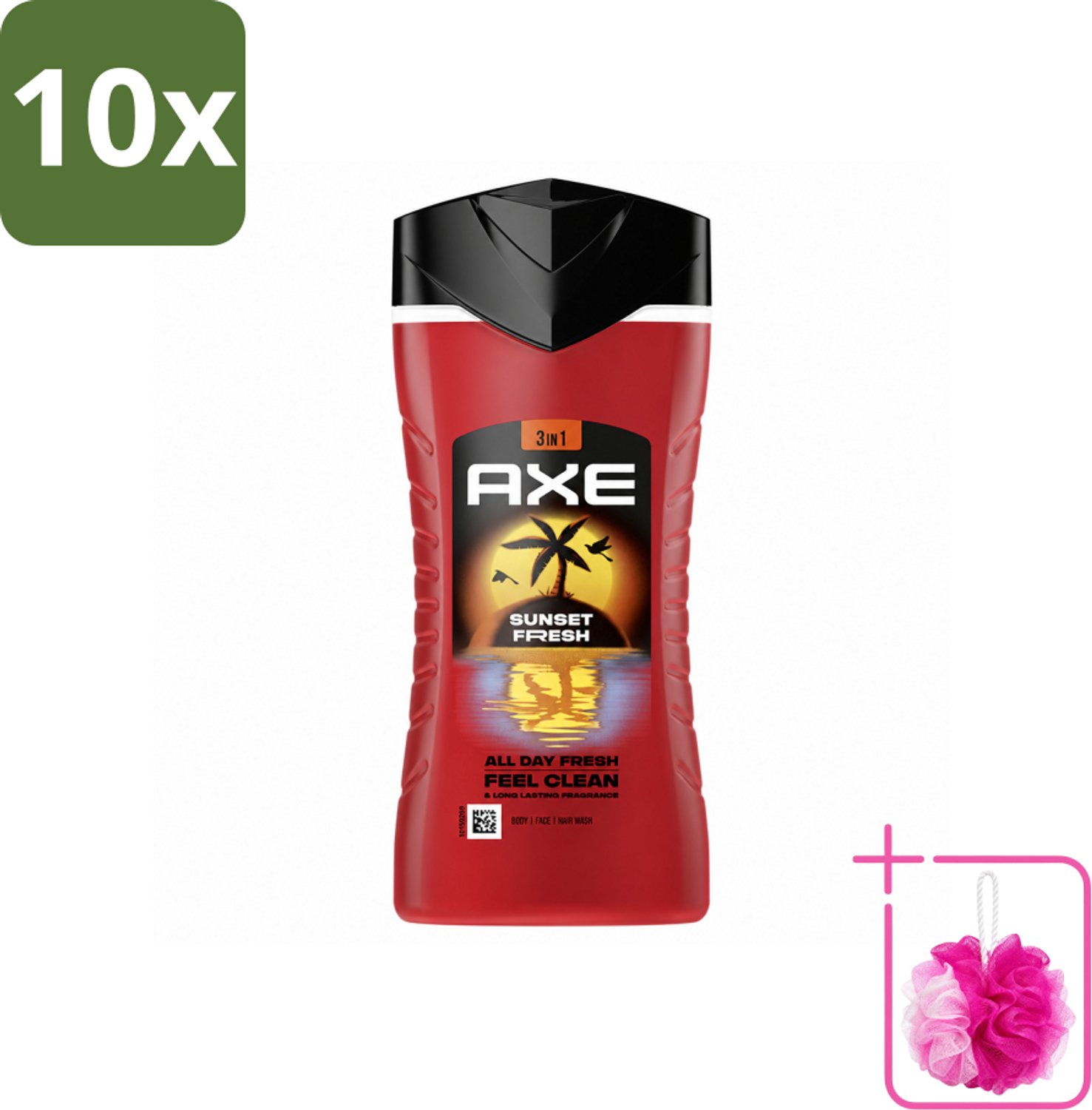 10 x Axe – Douchegel 3-in-1 – Sunset Fresh – 250 ml - Bulkverpakking - Douchegel - Douchemop - Frisheid