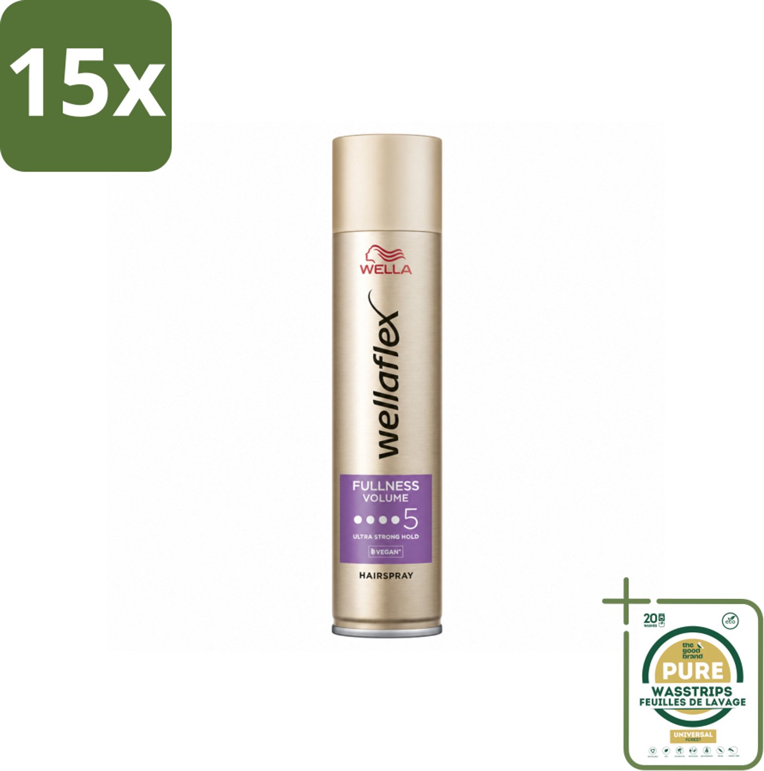 15 x Wella – Flex Fullness Volume Ultra Strong – Haarspray – 250 ml - Wasstrips - Haarspray - Volumeverhogend - Haarfixatie - Dun Haar - Fijn Haar