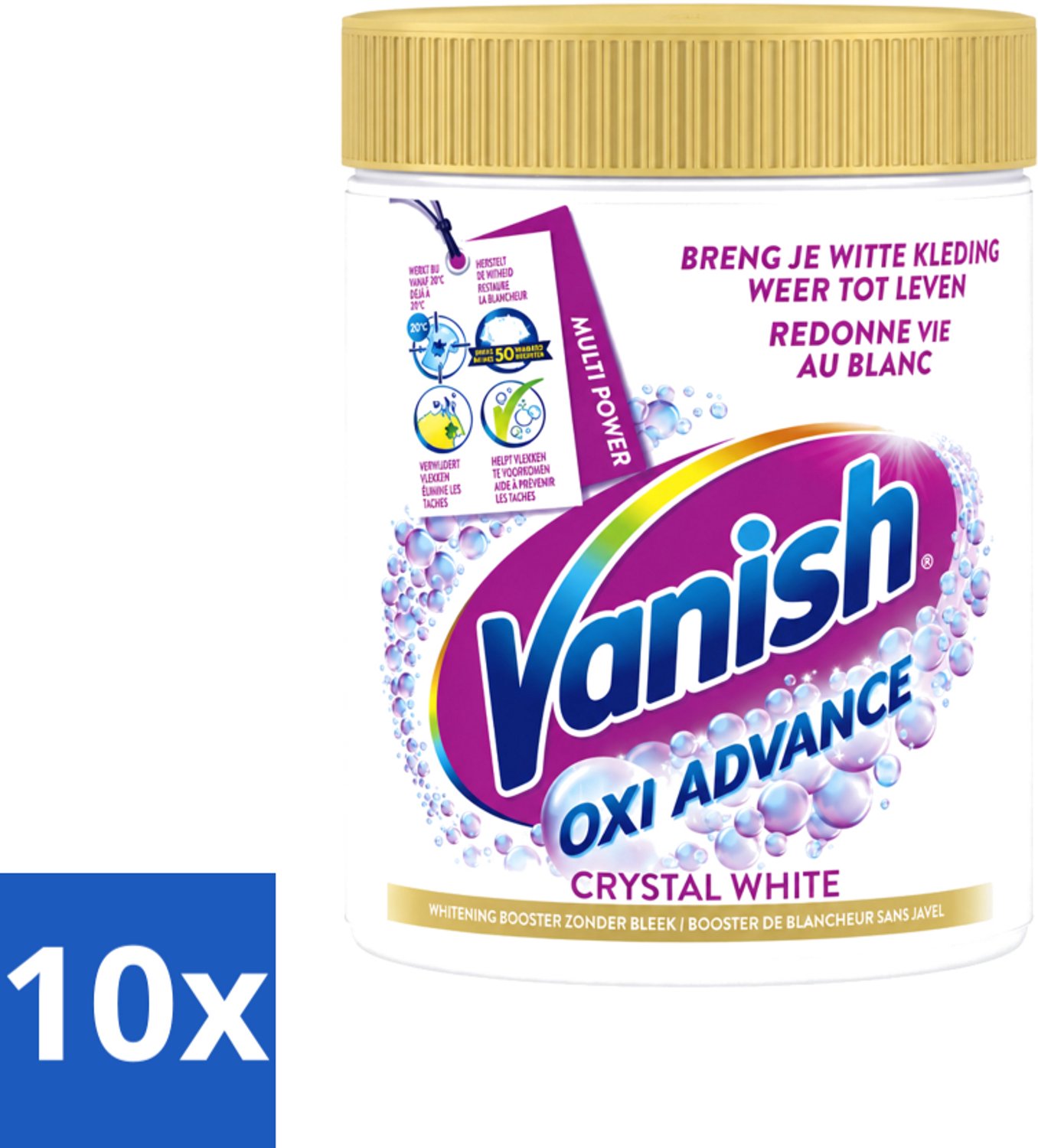 10 x Vanish Oxi Advance - Kristalwit - Vlekkenverwijderaar Poeder - Witte Was - 840 Gram - Voordeelverpakking - 10 stuks
