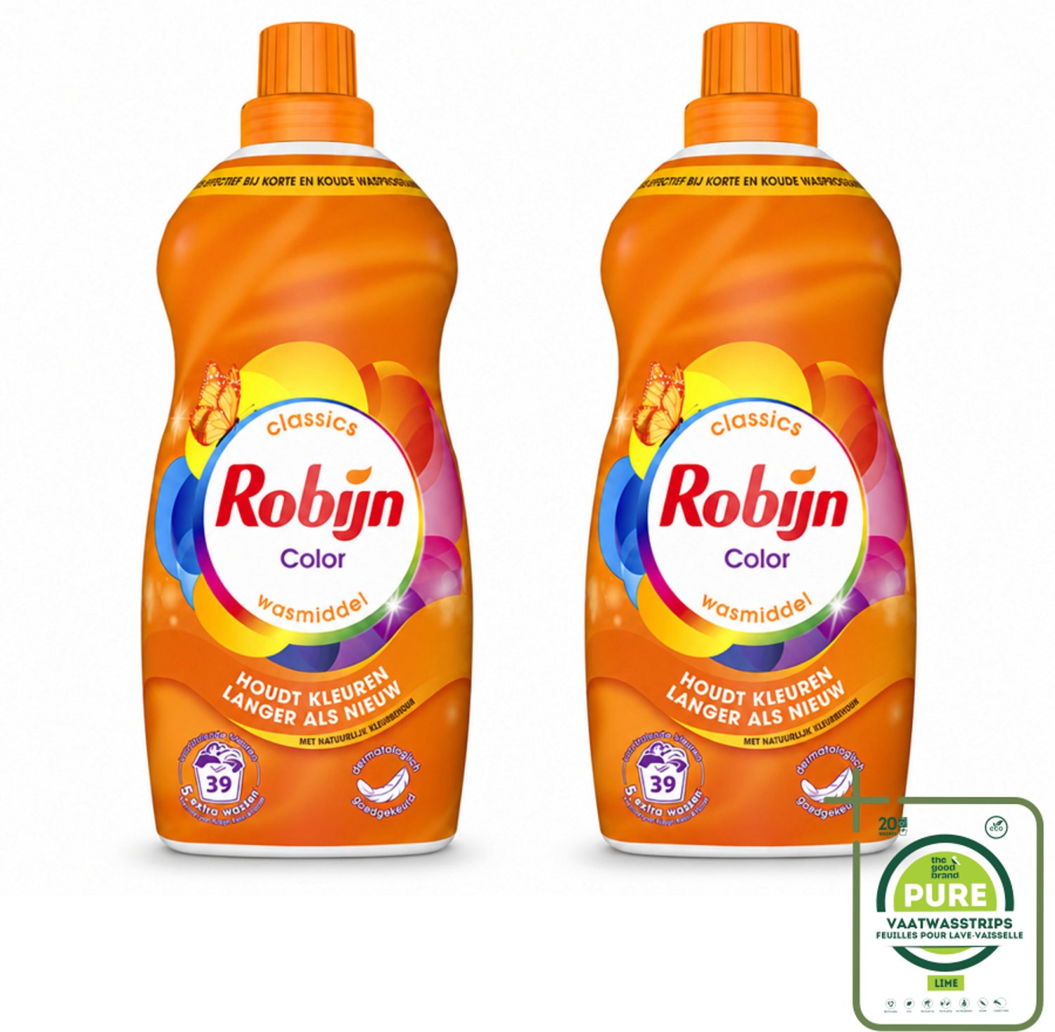 2 x Robijn – Vloeibaar Wasmiddel – Klein & Krachtig Color – 1,19 L - Grootverpakking - Vaatwasstrips - Kleurbehoud - Kleurherstel - Wasmiddel Kleur - Wasmiddel Voor Gekleurd Was - Koud Wasmiddel