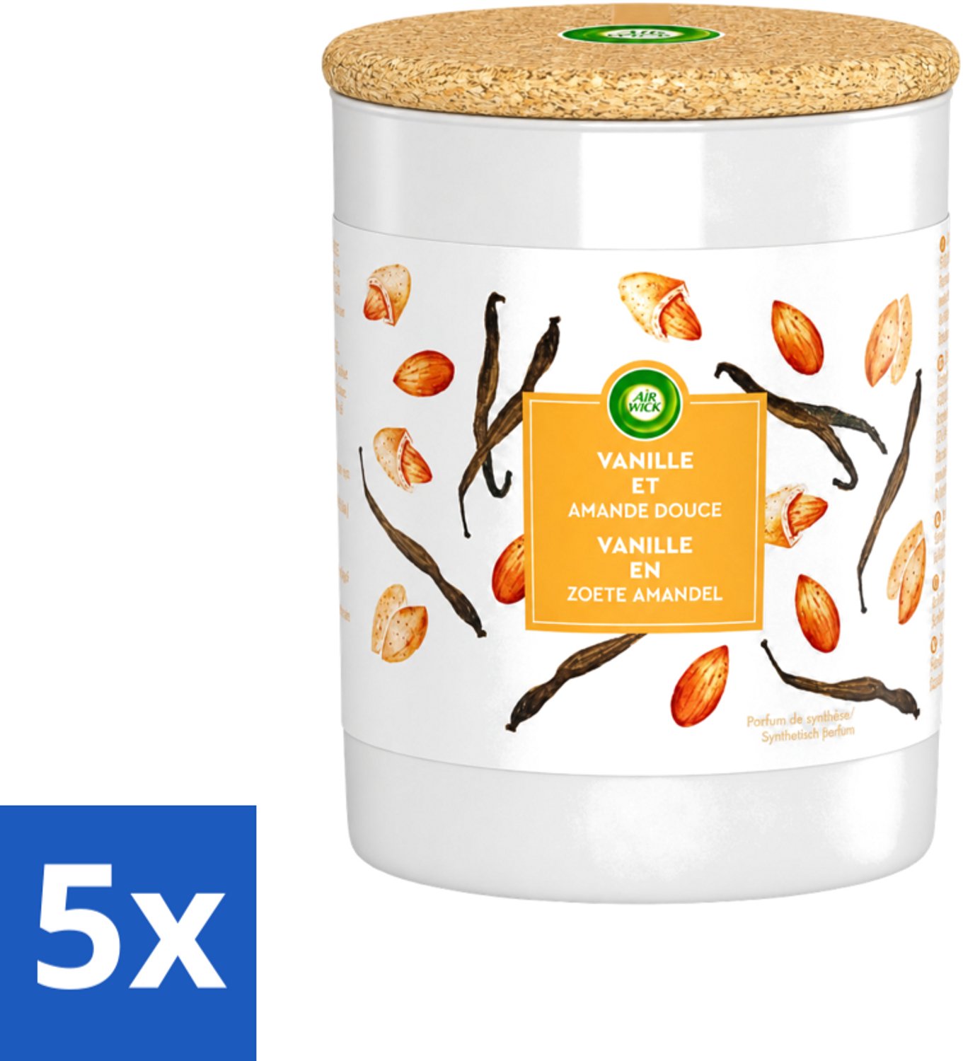 Air Wick 5 x Air Wick - Geurkaars - Vanille & Zoete Amandel - 35 Uur Brandduur - Voordeelverpakking - 5 stuks Oranje