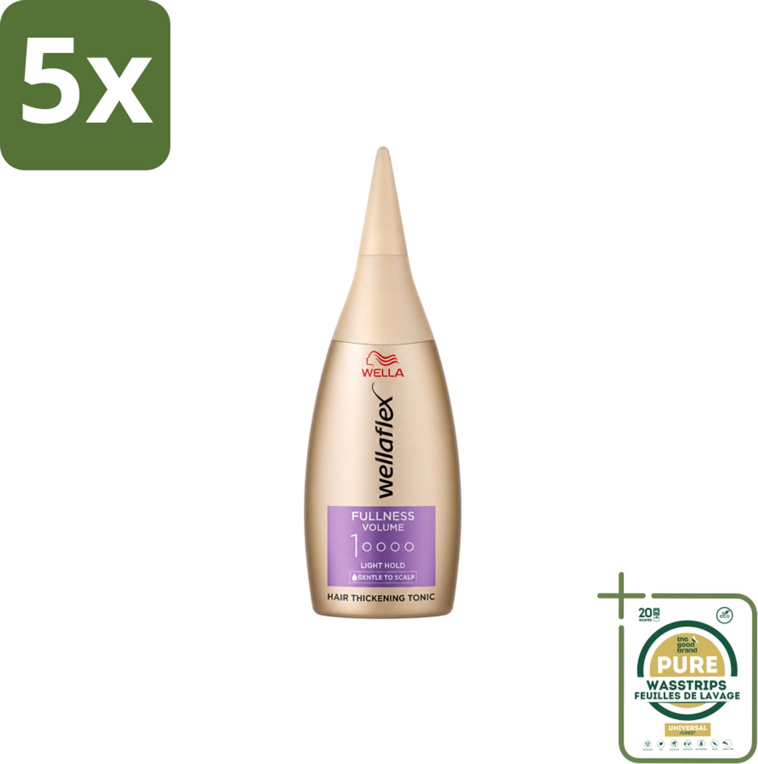 5 x Wella – Flex Fullness Volume – Haar Tonic – 100 ml - Wasstrips - Haarverdikker - Volume Tonic - Lichtgewicht Haarverdikker - UV Bescherming Haar - Vegan Haarverdikker