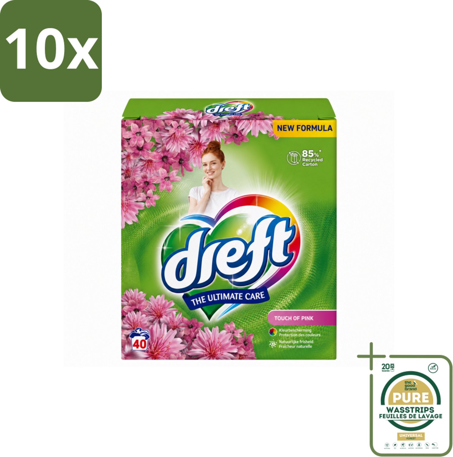 10 x Dreft – Touch Pink – Poeder Wasmiddel – 2,6 kg – 40 wasbeurten - Wasstrips - Wasmiddel Poeder - Frisheid - Kleurbescherming - Anti-kreukwerking - Wasmiddel Voor Gekleurde Was