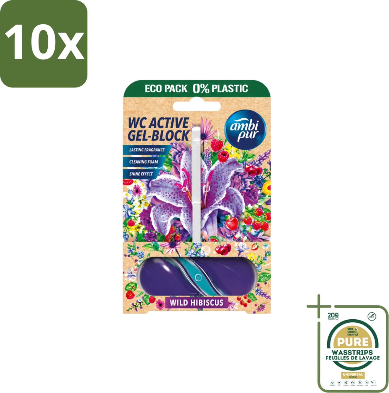 10 x Ambi Pur – Toiletblok – Wild Hibiscus – 45 g - Wasstrips - Toiletblok - Fris Toilet - Toiletverfrisser - Geur In Badkamer - Kalkaanslag Voorkomen