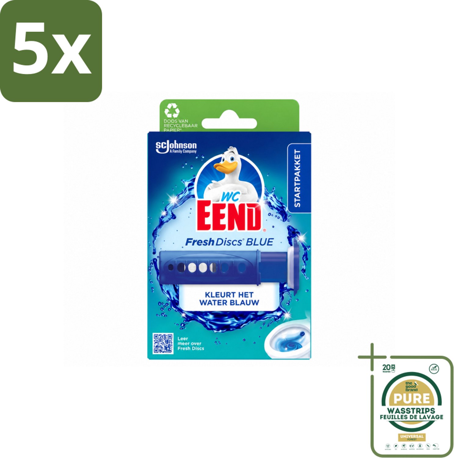 5 x WC Eend – Fresh Discs – Houder + Navulling – Coloring Blue – 36 ml - Wasstrips - Toilettenblok - Frisheid - Reiniging - Gel Discs - Blauw Water