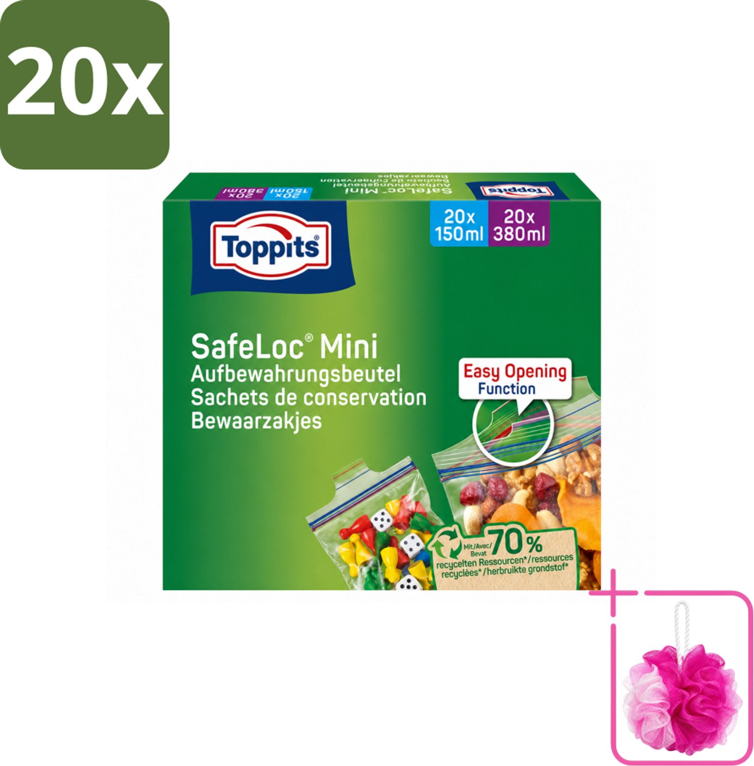 20 x Toppits – Safeloc Mini Zip-Zakjes – 40 Zakjes - Bulkverpakking - Mini zakjes - Douchemop - Lekvrij