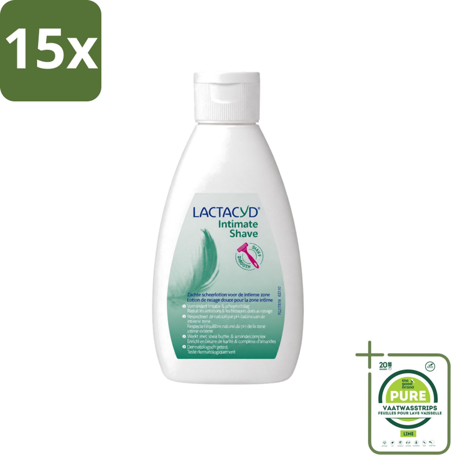 15 x Lactacyd – Intimate Shave – Scheerlotion – 200 ml - Grootverpakking - Vaatwasstrips - Intieme Scheerlotion - Gevoelige Huid - Scheercomfort - Scheerbultjes - Hydraterende Lotion