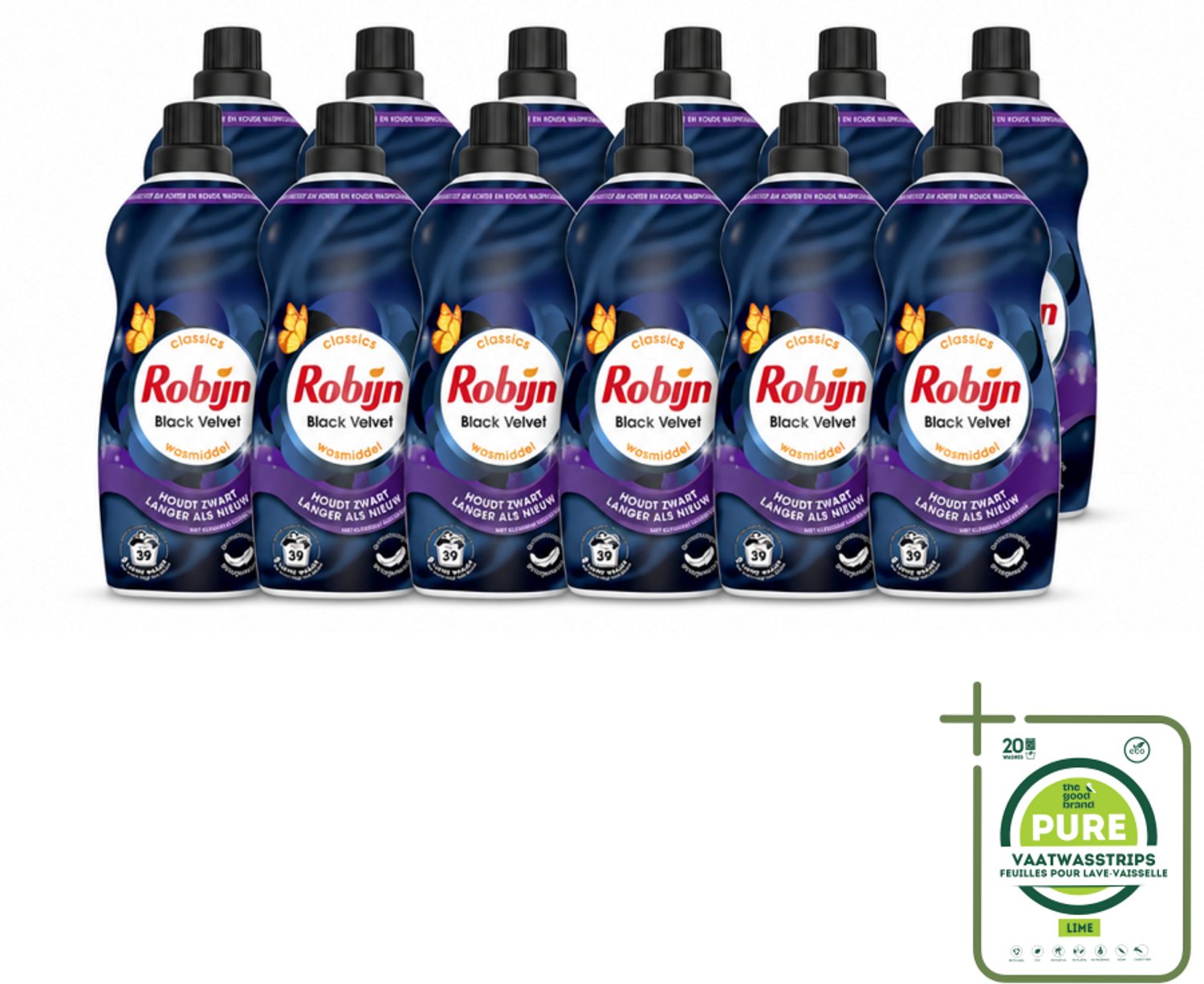 12 x Robijn – Vloeibaar Wasmiddel – Klein & Krachtig Black Velvet – 1,19 L - Grootverpakking - Vaatwasstrips - Zwarte Was - Donker Was - Wasmiddel Zwart - Kleurbehoud - Wasmiddel Donker
