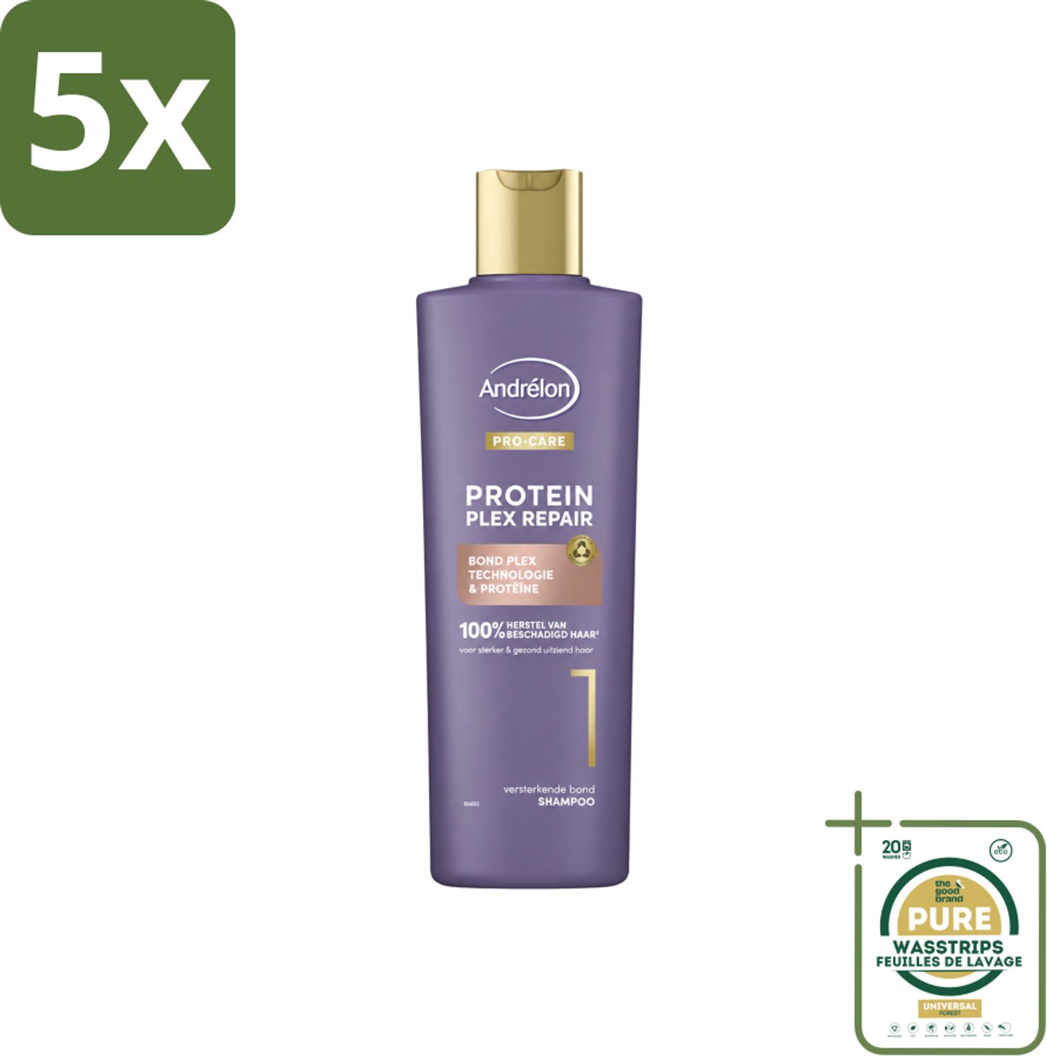 5 x Andrélon – Shampoo – Pro Care Protein Plex Repair – 250 ml - Wasstrips - Haarverzorging - Beschadigd Haar - Haar Herstellen - Proteïne Shampoo - Haarstructuur