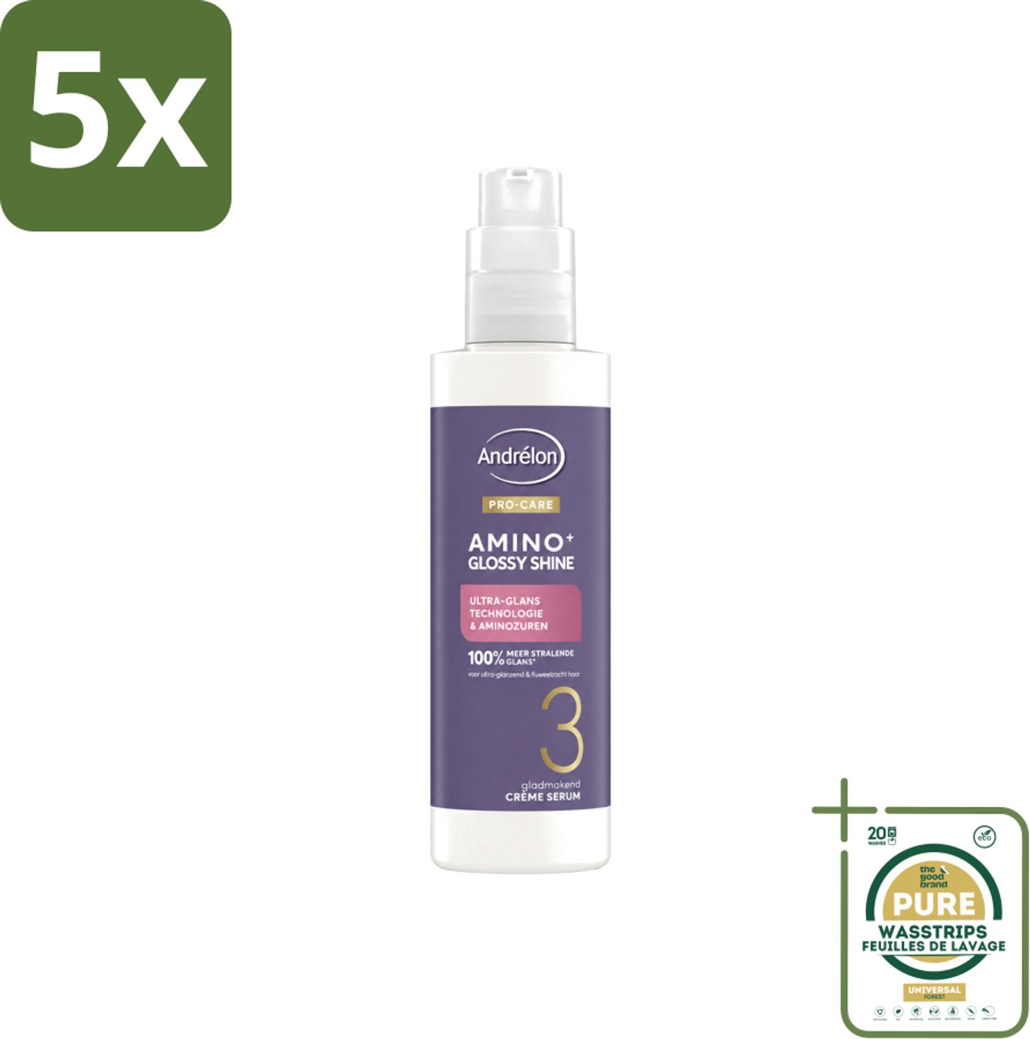 5 x Andrélon – Crème Serum – Pro Care Amino+ Glossy Shine – 200 ml - Wasstrips - Haarverzorging - Glans - Haarverzorging Crème - Haarverzorging Serum - Haarverzorging Voor Dof Haar