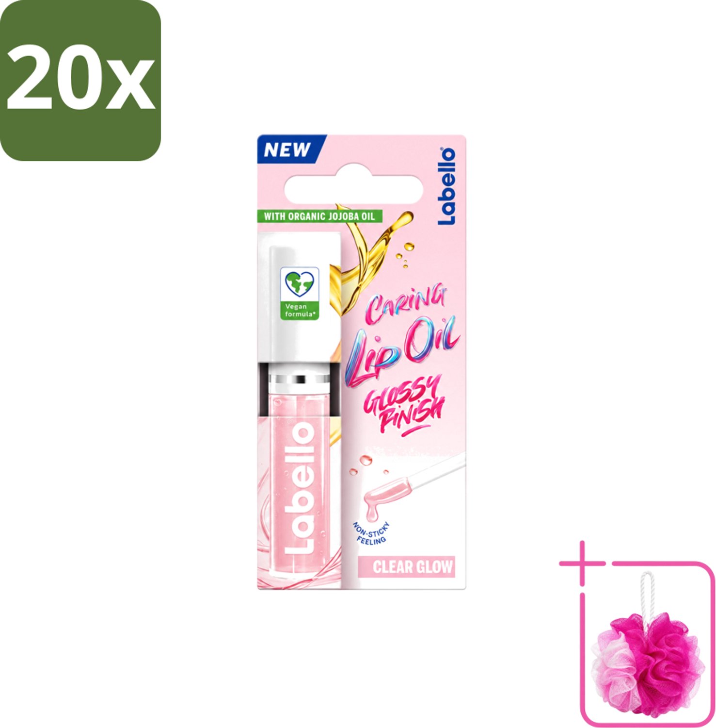 20 x Labello –Caring Lip Oil – Clear Glow – 5,5 ml - Bulkverpakking - Lippenbalsem - Douchemop - Lipolie
