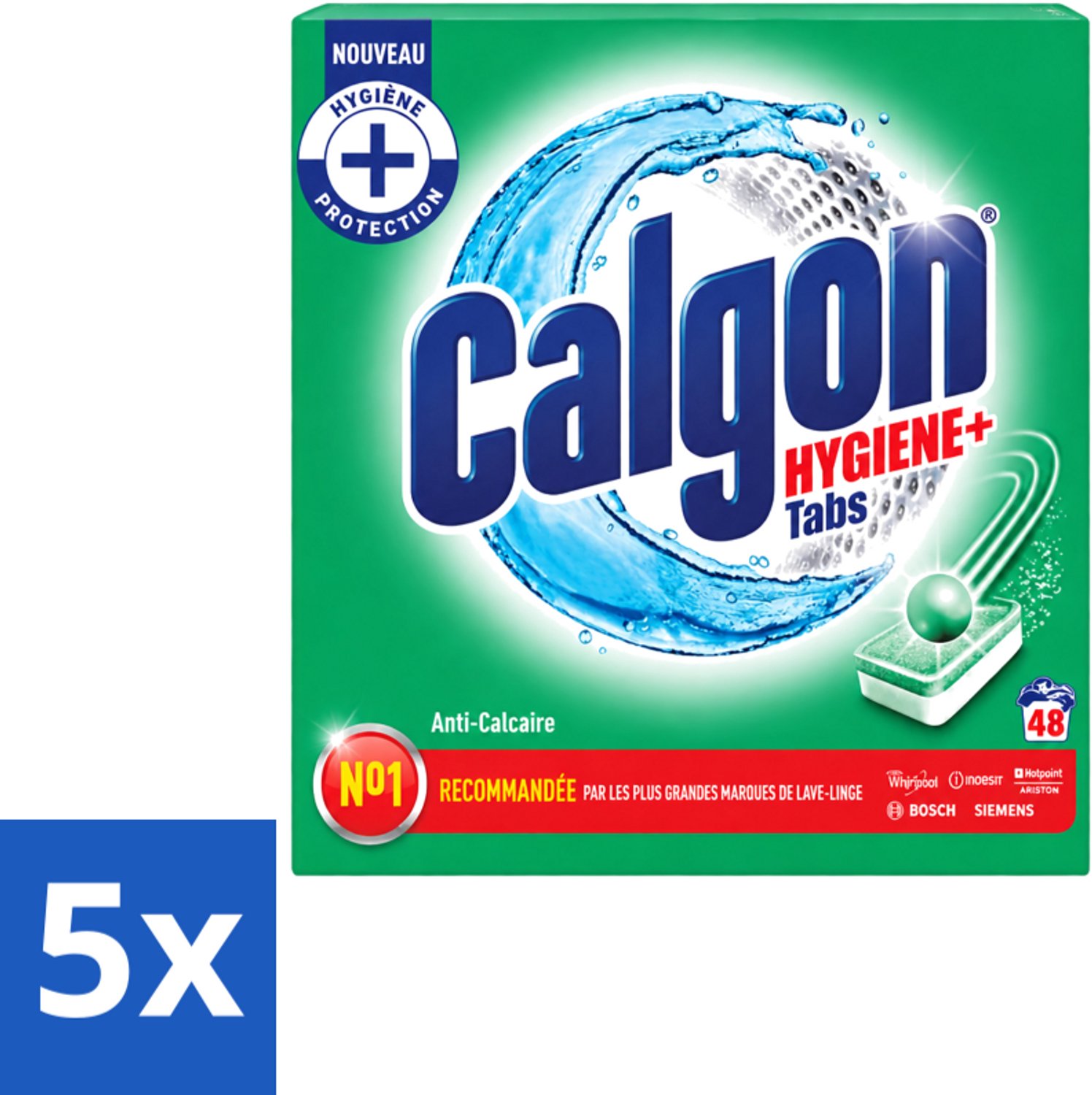 5 x Calgon - Wasmachinereiniger - Tegen Kalkaanslag - 48 Tabletten - Voordeelverpakking - 5 stuks