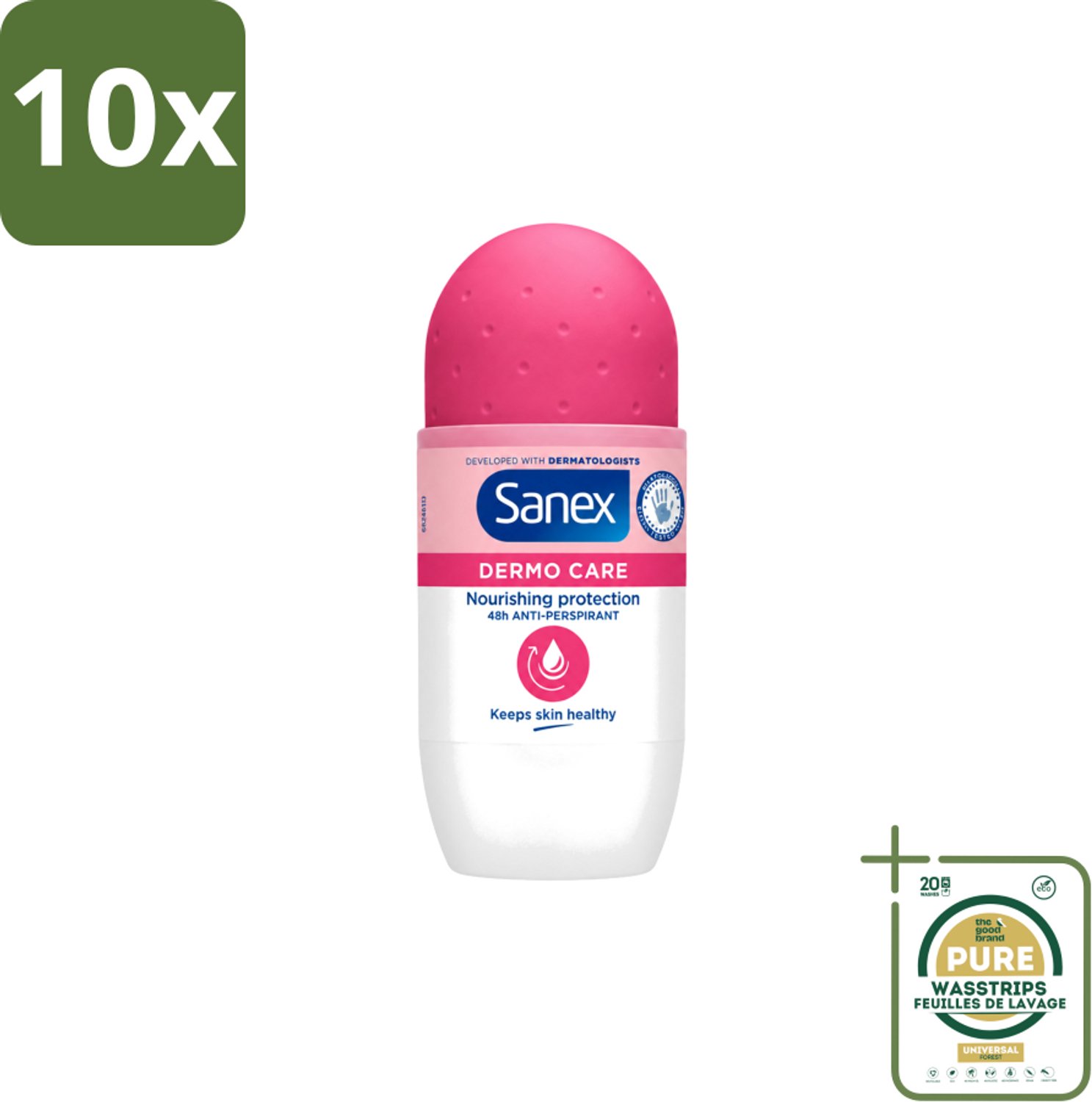 10 x Sanex – Deodorant Roller – Dermo Care 48H Antiperspirant - 50 ml - Wasstrips - Antiperspirant Voor Huid - Zweetbehandeling - Huidverzorging - Roll-on Antiperspirant - 48 Uur Bescherming