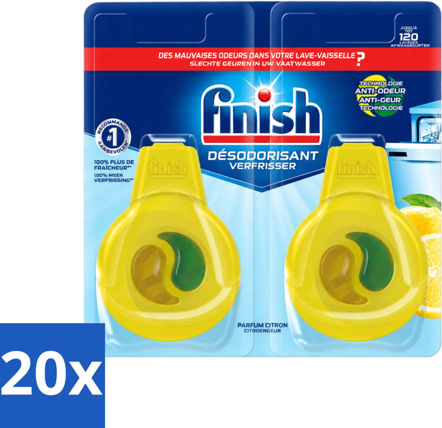 20 x Finish Deo Odorstop - Vaatwasverfrisser - Citroen Parfum - Anti-geur - Tot 120 Afwasbeurten - Voordeelverpakking - 20 stuks