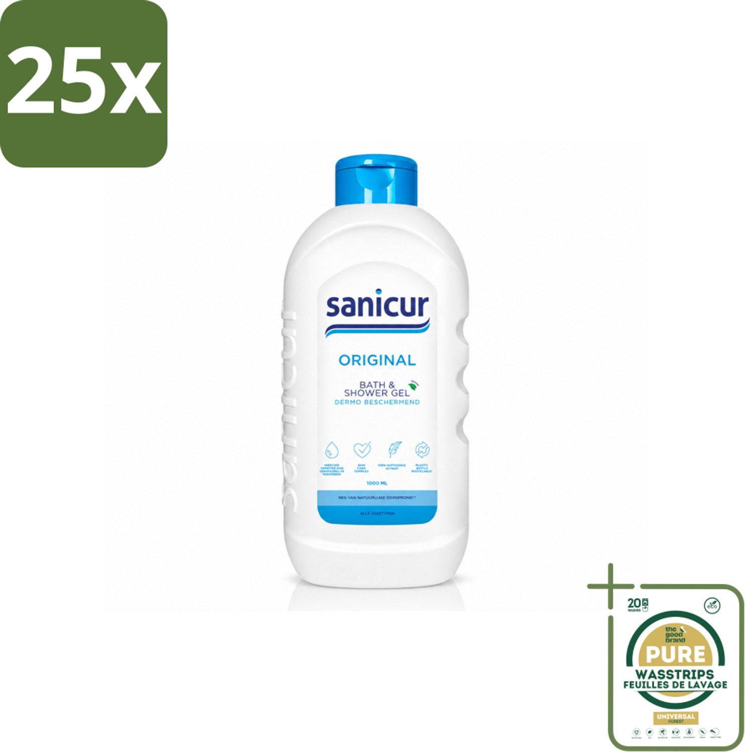 25 x Sanicur – Bad & Douchegel – Original – 1000 ml - Wasstrips - Bad En Douche Gel - Huidverzorging - Vochtregulerend - PH Huidneutraal - Huidbeschermend