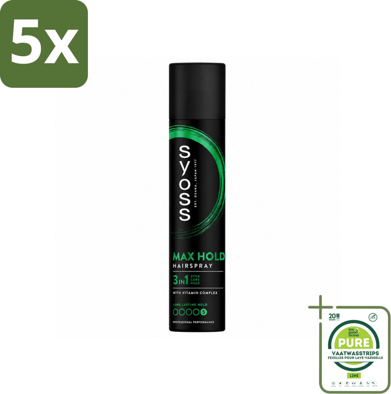 5 x Syoss - Max Hold - Haarspray - 300 ml - Grootverpakking - Vaatwasstrips - Haarspray - Fixatie - Haarkleur - Haarstructuur - Haarversterking