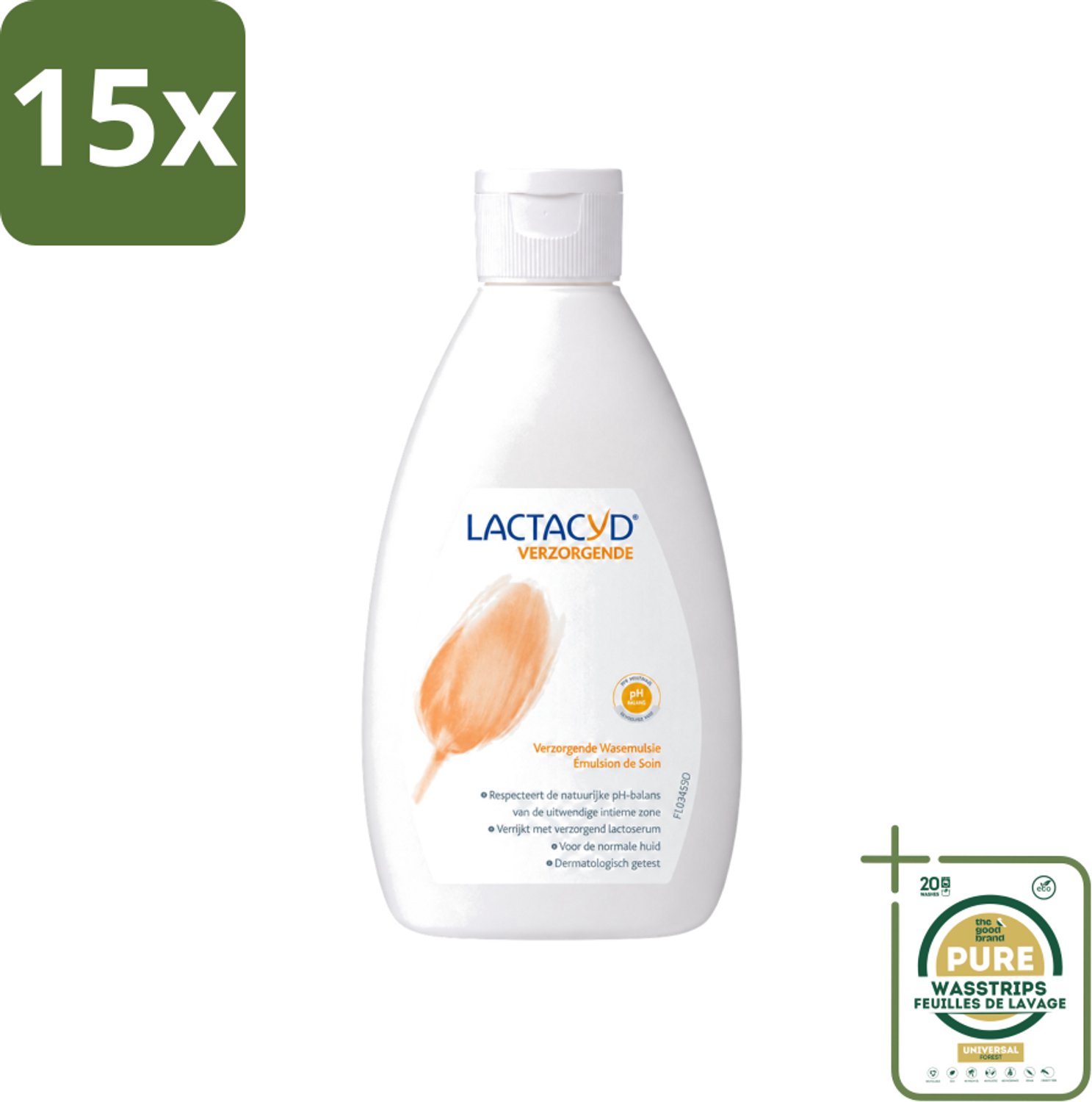 15 x Lactacyd – Verzorgende Wasemulsie – pH-vriendelijk – 300 ml - Wasstrips - Intieme Wasemulsie - Verzorgende Wasemulsie - PH-vriendelijk - Melkzuur - Lactoserum