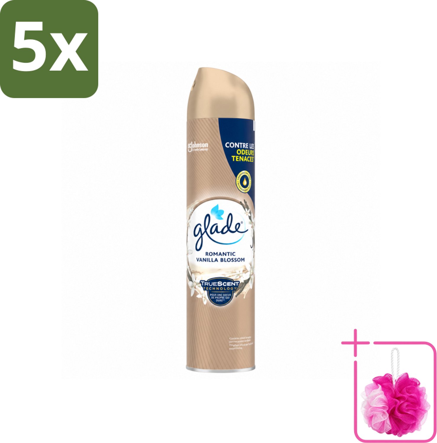 5 x Glade – Luchtverfrisser Spray – Romantic Vanilla Blossom – 300 ml - Bulkverpakking - Luchtverfrisser - Douchemop - Geur spray