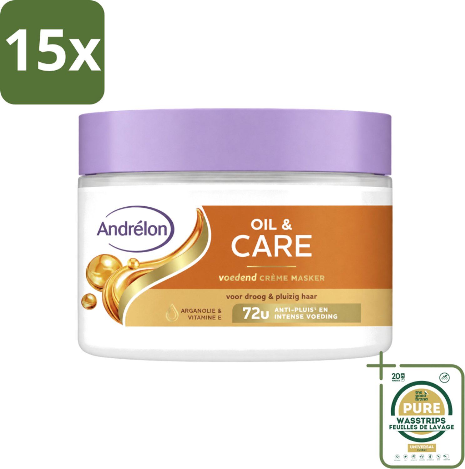15 x Andrélon – Crème Haarmasker – Oil & Care – 300 ml - Wasstrips - Haarmasker - Droog Haar - Pluisvrij Haar - Arganolie - Amandelolie
