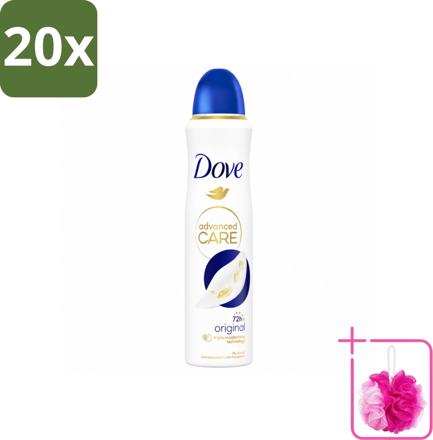 20 x Dove – Deodorant Spray – Original – 150 ml - Bulkverpakking - Anti-transpirant - Douchemop - Deodorant spray