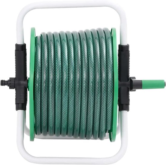 Slanghaspel met 20 m 1/2 inch tuinslang en 4-delige aansluitset voor irrigatie, slangwagen van verzinkt staal, groen — afbeelding 2