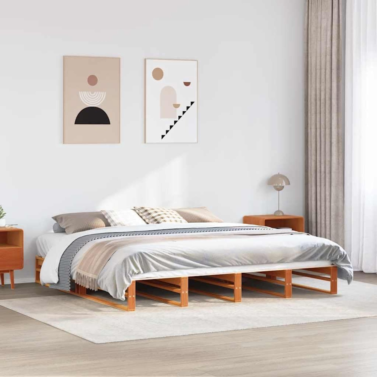 Grenenhouten stabiel frame wasbruin 180x200 cm