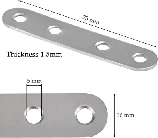 RVS rechte beugels met vier gaten - 76 mm, 110 stuks, ideaal voor bevestiging en ondersteuning — afbeelding 5