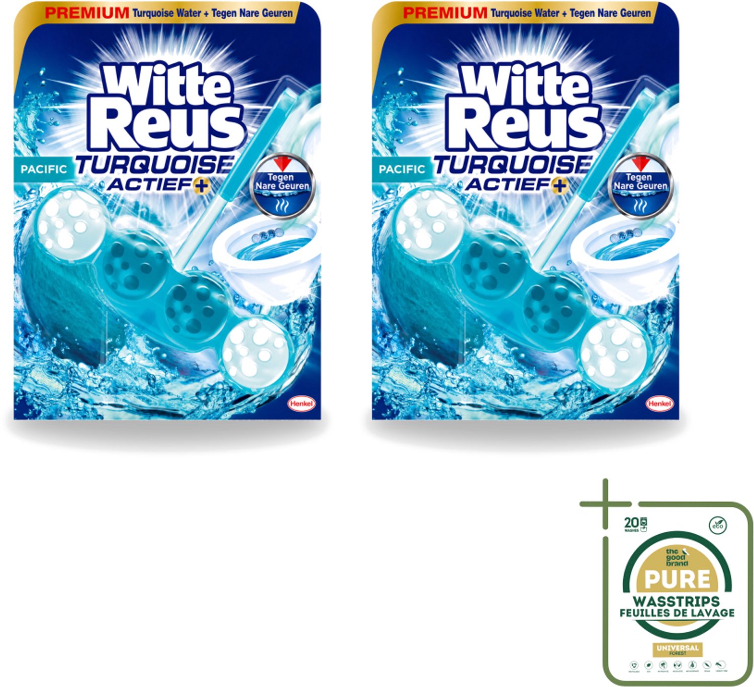 2 x Witte Reus - Turquoise Actief Toiletblok - 1 Toiletblok - Wasstrips - Toiletblok - Reiniging - Frisheid - Schone Toilet - Turquoise Water