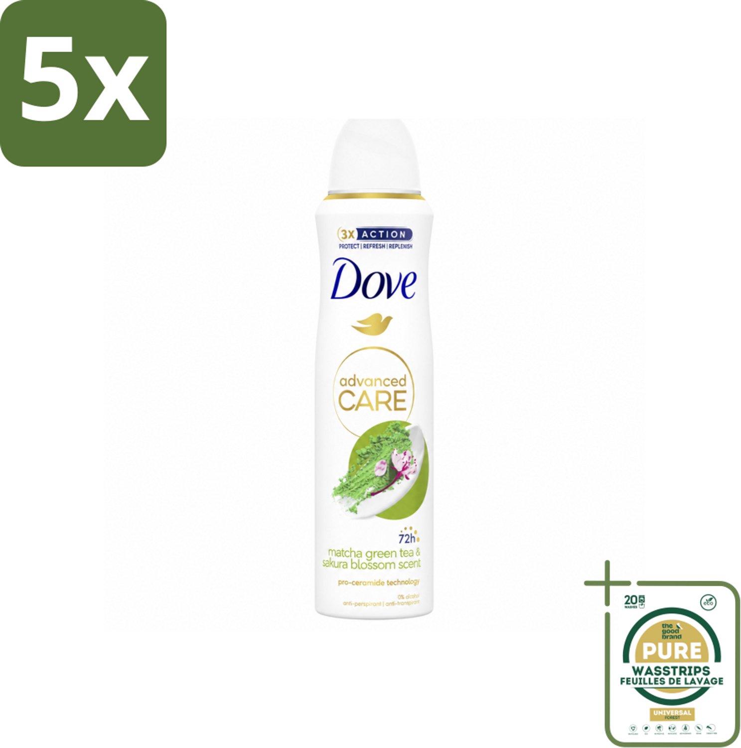 5 x Dove Deodorant Spray - Matcha & Sakura - 150 ml - Wasstrips - Deodorant Spray - Anti-Transpirant - Matcha & Sakura - Frisheid - Zweetbehandeling
