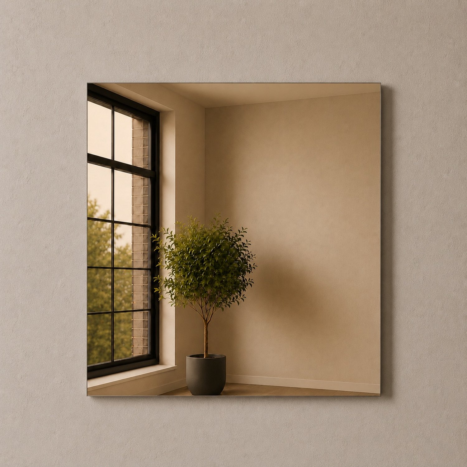 Woonkamerspiegel - Vierkant - 400 x 400 mm - Spiegel brons gekleurd - Met montageset - In Nederland Geproduceerd - Top Kwaliteit Wandspiegel Zonder Lijst