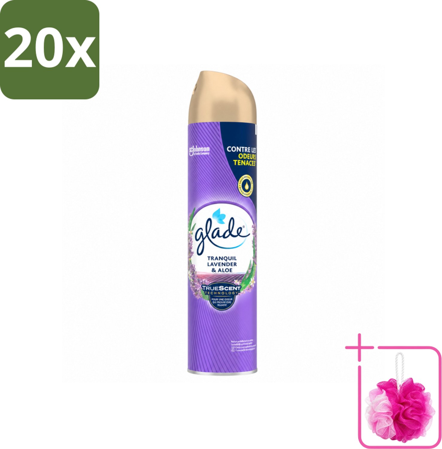 20 x Glade - Luchtverfrisser Spray - Tranquil Lavender & Aloë - 300 ml - Bulkverpakking - Luchtverfrisser - Douchemop - Frisheid