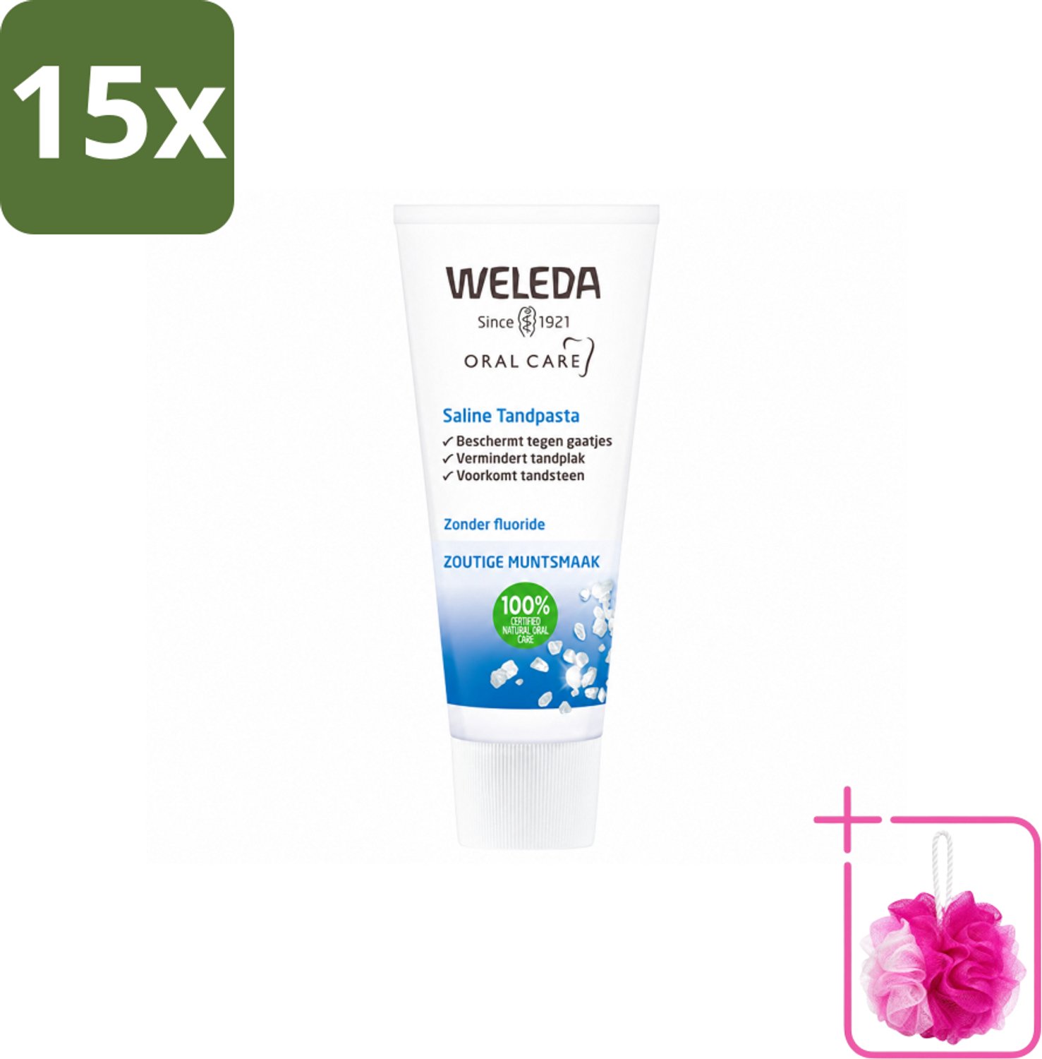 15 x WELEDA - Tandpasta Saline - 75ml - Bulkverpakking - Tandpasta - Douchemop - Zeezout