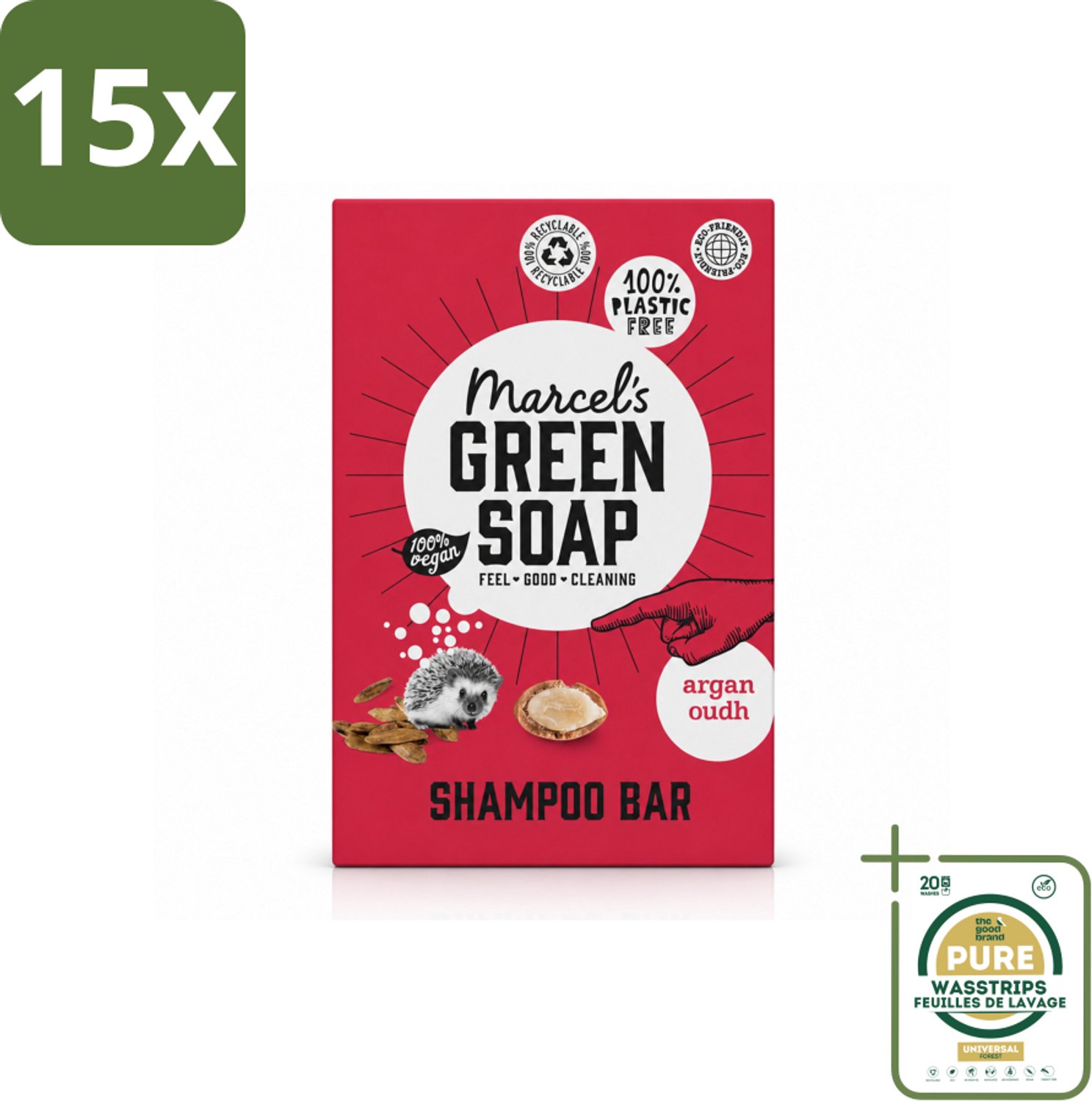 15 x Marcel's Green Soap - Shampoobar - Argan & Oudh - Versterkt & verzorgt - 90 gr - Wasstrips - Shampoobar - Argan En Oudh - Natuurlijke Shampoo - Sulfaatvrije Shampoo - Vegan Shampoo