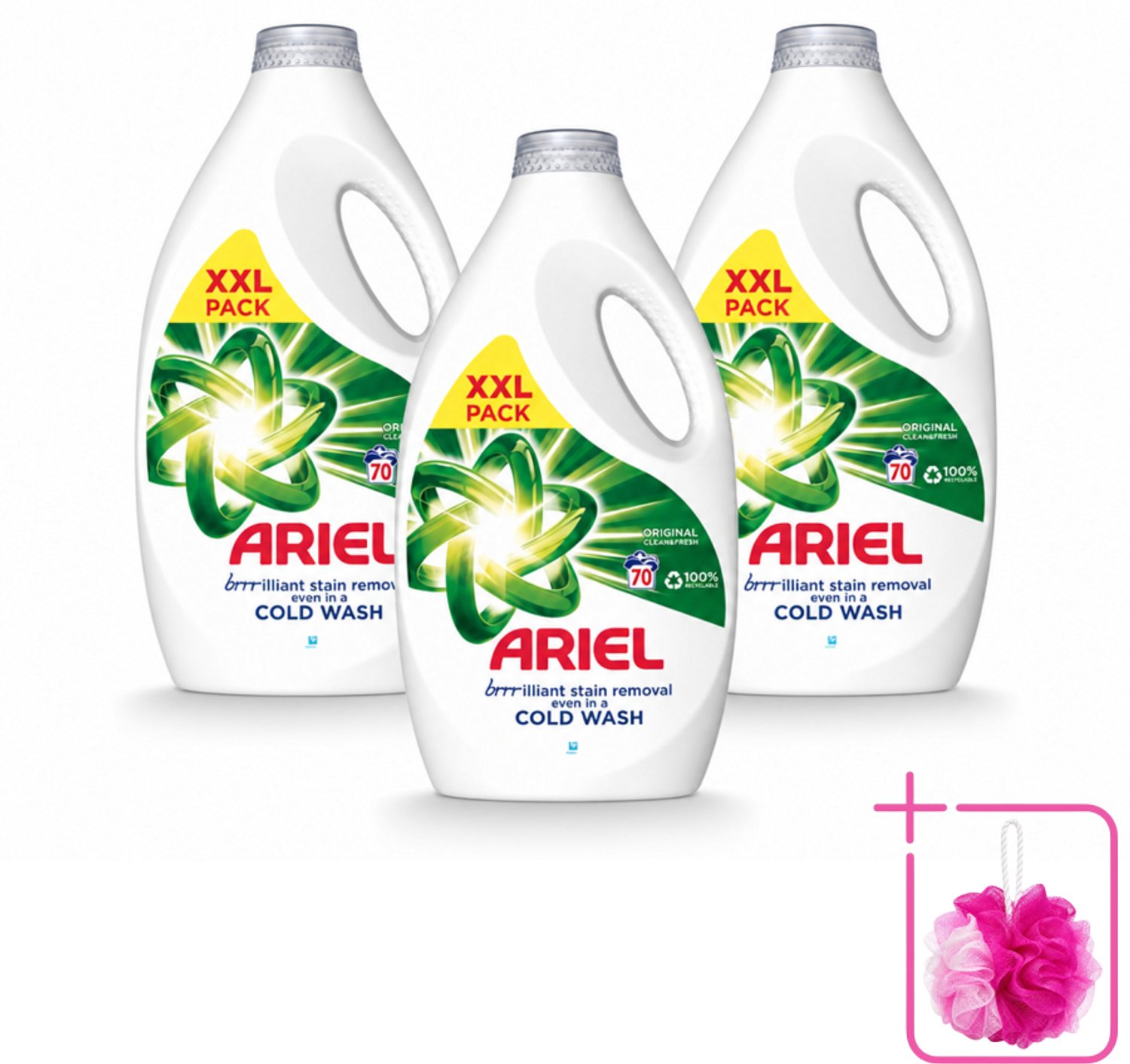 3 x Ariel - Wasmiddel - Original - 70 Wasbeurten - 2,45 liter - Bulkverpakking - Wasmiddel - Douchemop - Wasbeurt