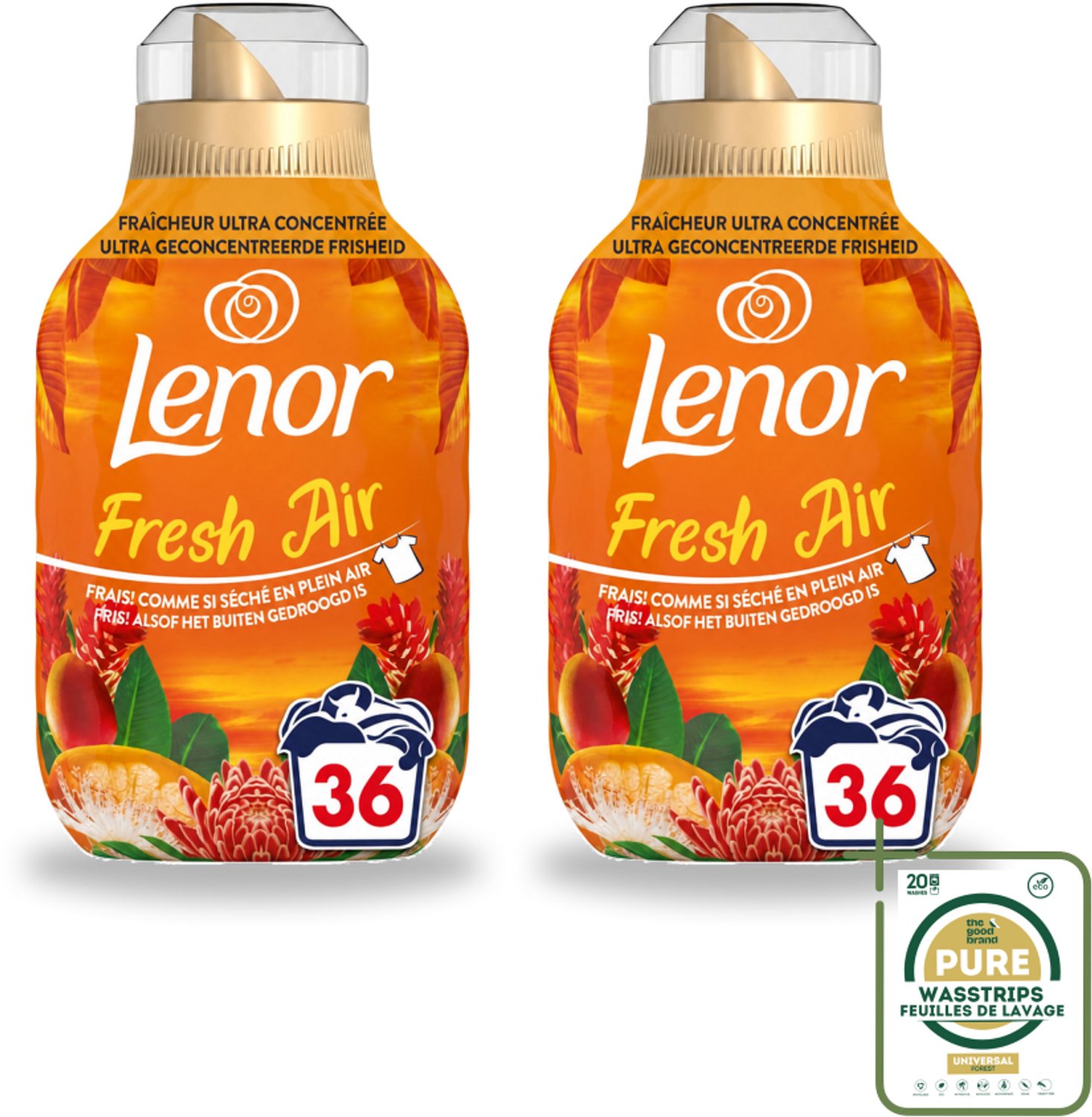 2 x Lenor - Wasverzachter - Fresh Air Tropenzon - Ultra Geconcentreerd - 36 Wasbeurten - Wasstrips - Wasverzachter - Wasverzachter Fris - Wasverzachter Tropisch - Wasverzachter Binnen - Wasverzachter Buiten
