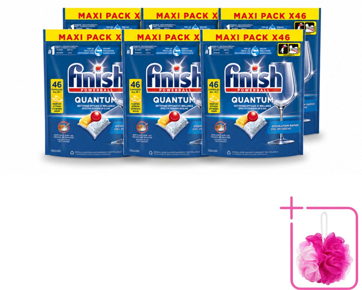 6 x Finish - Vaatwasmiddel - Quantum Vaatwastabletten Citroen - Diepe Reiniging & Frisheid - 46 capsules - Bulkverpakking - Vaatwastabletten - Douchemop - Diepe reiniging