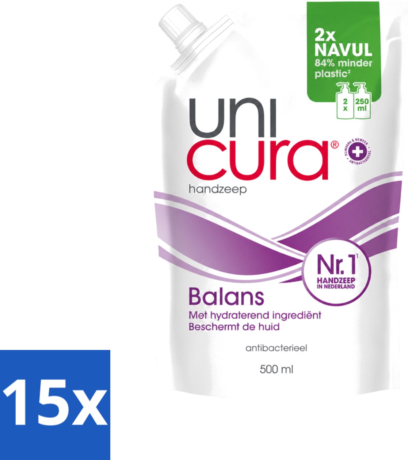 15 x Unicura – Vloeibare Handzeep Navulling – Balans – 500 ml - Voordeelverpakking - 15 stuks