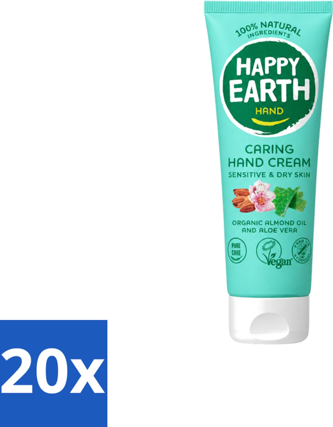 20 x Happy Earth – Handcrème – 100% Natuurlijk – 75 ml - Voordeelverpakking - 20 stuks