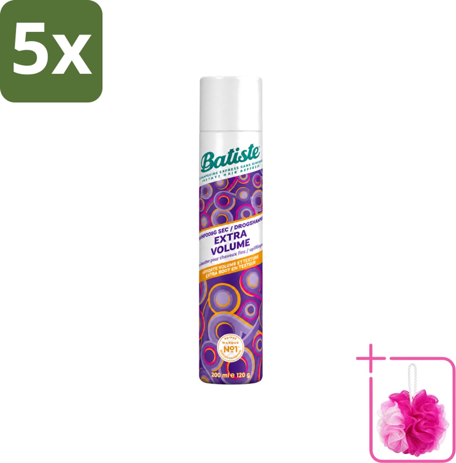 5 x Batiste - Extra Volume - Droogshampoo - Geeft Meer Volheid - Frist Vet Haar Op - 200ml - Bulkverpakking - Extra volume haar - Douchemop - Droogshampoo