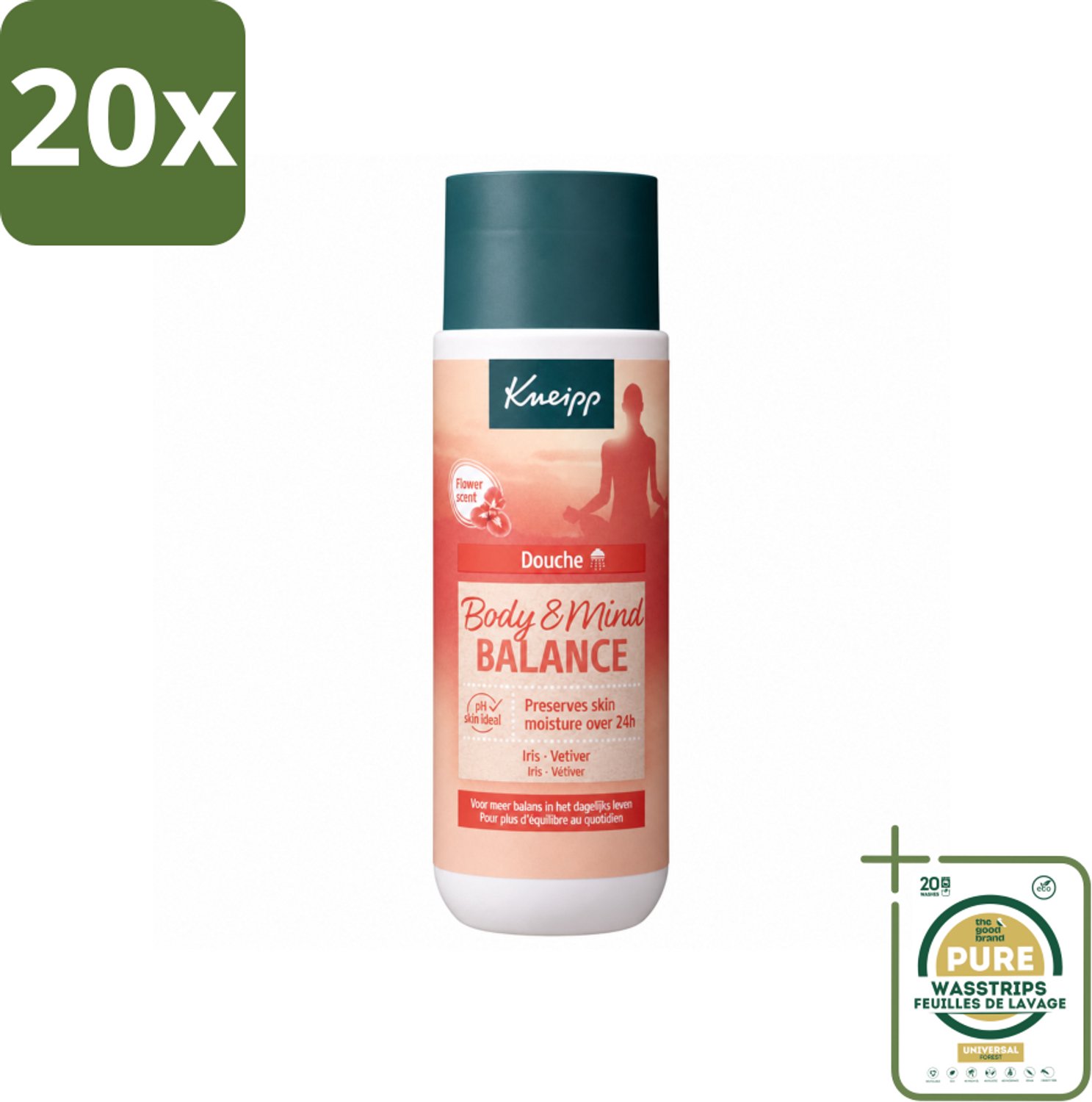 20 x Kneipp - Douchegel - Body & Mind Balance - 200 ml - Wasstrips - Douchegel - Balans - Innerlijke Rust - Geest En Lichaam - Iris En Vetiver