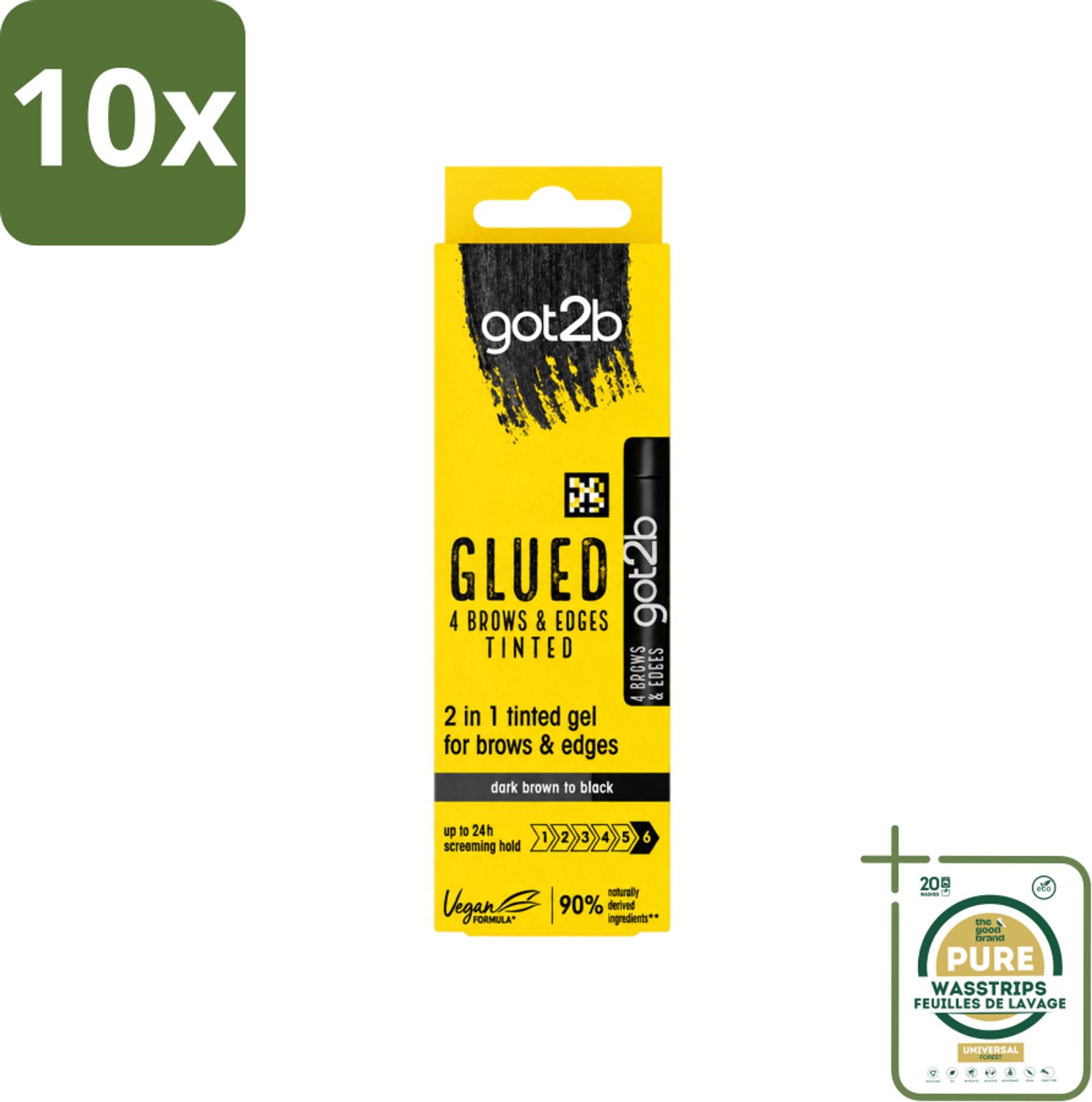 10 x Got2B - 2-in-1 Gel - Brows & Edges Zwart - 16 ml - Wasstrips - Wenkbrauwen En Haarranden - Gestylde Brows - Haarranden - Gel Voor Brows - Gel Voor Edges