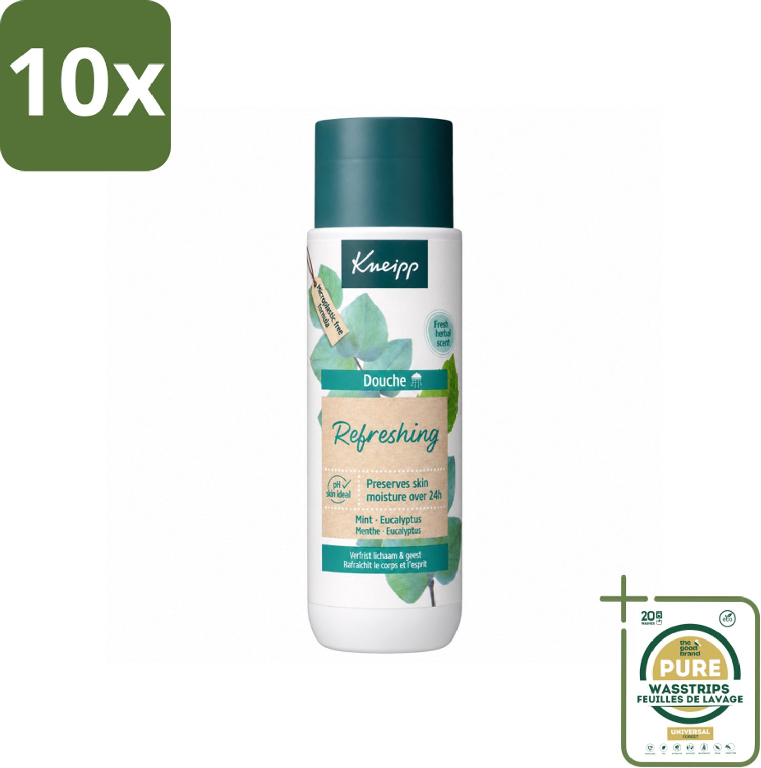 10 x Kneipp - Douchegel - Refreshing - Mint Eucalyptus - 200 ml - Wasstrips - Douchegel Mint Eucalyptus - Frisheid - Huidverzorging - Zeepvrije Douchegel - Mint En Eucalyptus