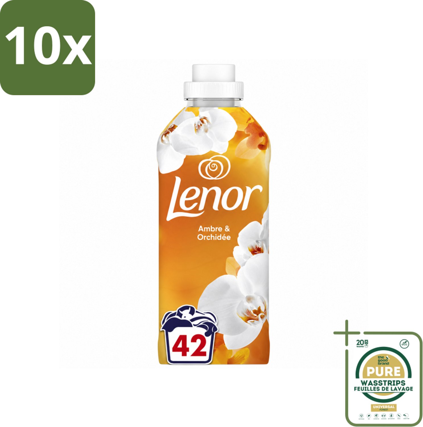 10 x Lenor - Wasverzachter - Amber & Orchidee - Fris & Zacht - 42 Wasbeurten - Wasstrips - Wasverzachter - Fris - Ontspannen - Geur - Wasgeur
