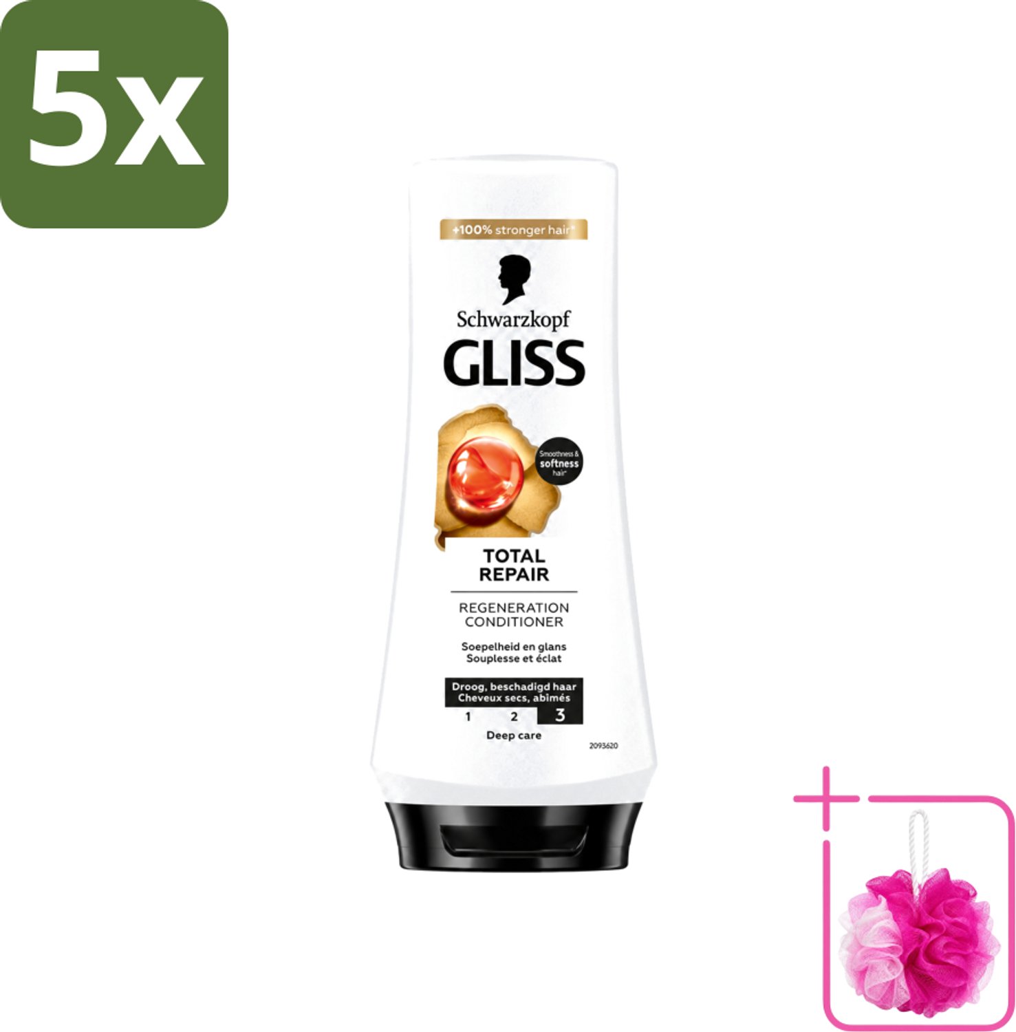 5 x Gliss - Hair Repair - Conditioner voor Totaal Herstel - 200 ml - Bulkverpakking - Haarherstel - Douchemop - Droog haar