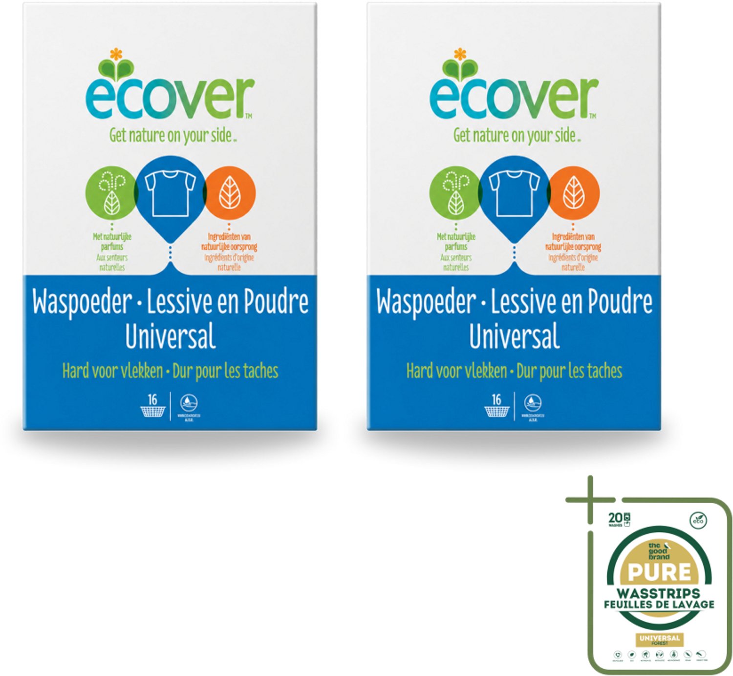 2 x Ecover - Waspoeder Universal - Voor witte & bonte was - 1,2 kg - Wasstrips - Waspoeder - Wasmiddel - Witte Was - Bonte Was - Vuil Verwijderen