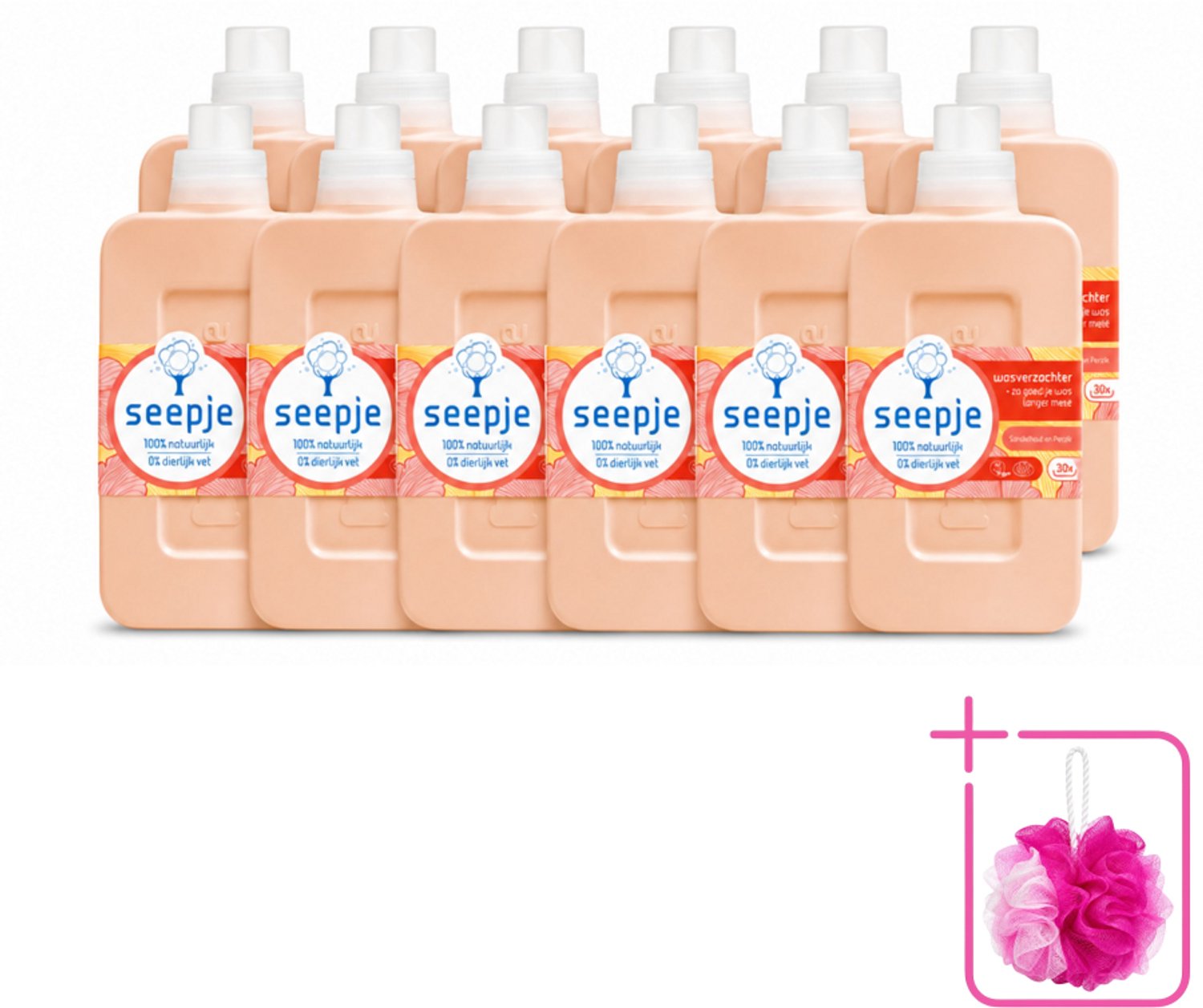 12 x Seepje - Wasverzachter - Verzorgt en Verfrist - Sandelhout en Perzik - 30 Wasbeurten - 750 ml - Bulkverpakking - Wasverzachter - Douchemop - Natuurlijke wasverzachter