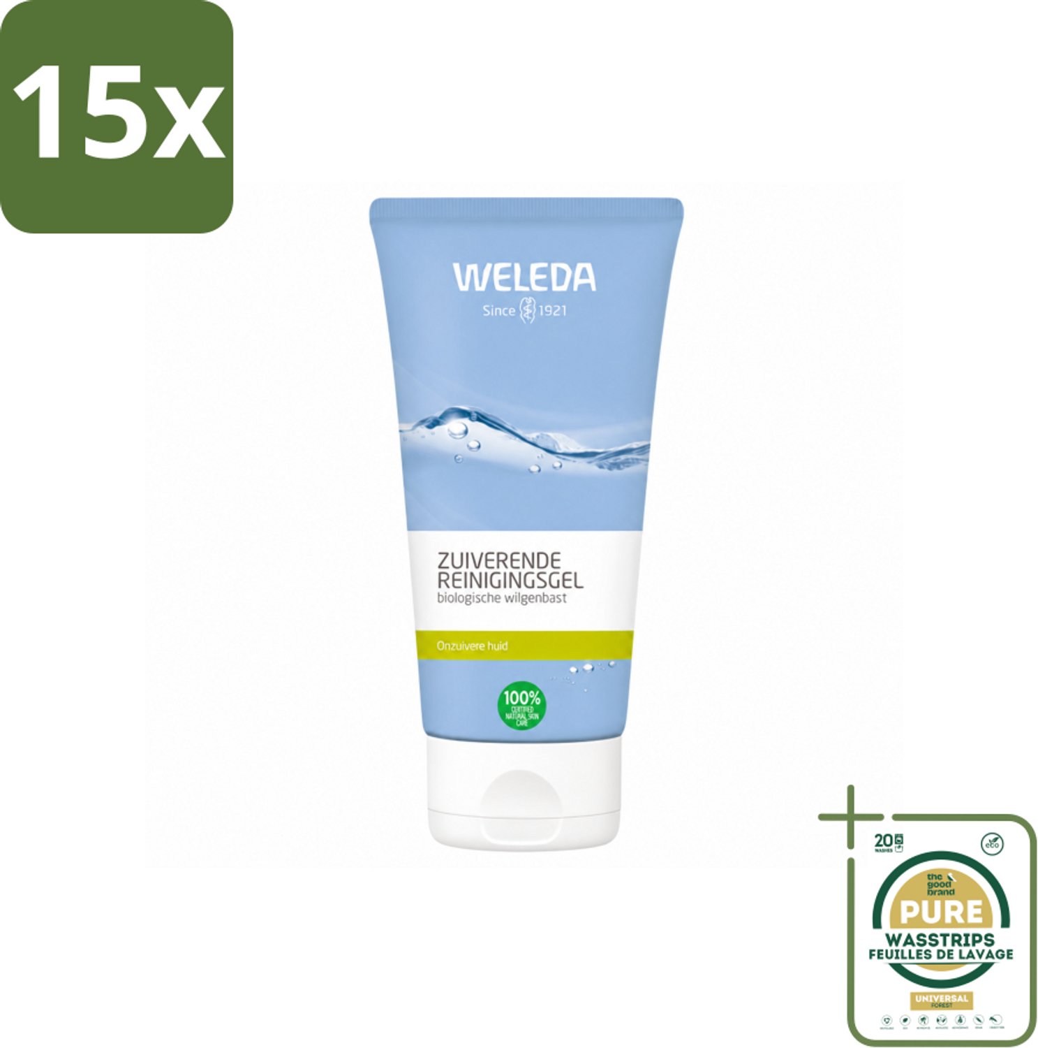 15 x WELEDA - Reinigingsgel Zuiverend - Voor onzuivere huid - 100 ml - Wasstrips - Reinigingsgel - Onzuivere Huid - Puistjes - Mee-eters - Natuurlijke Reiniging